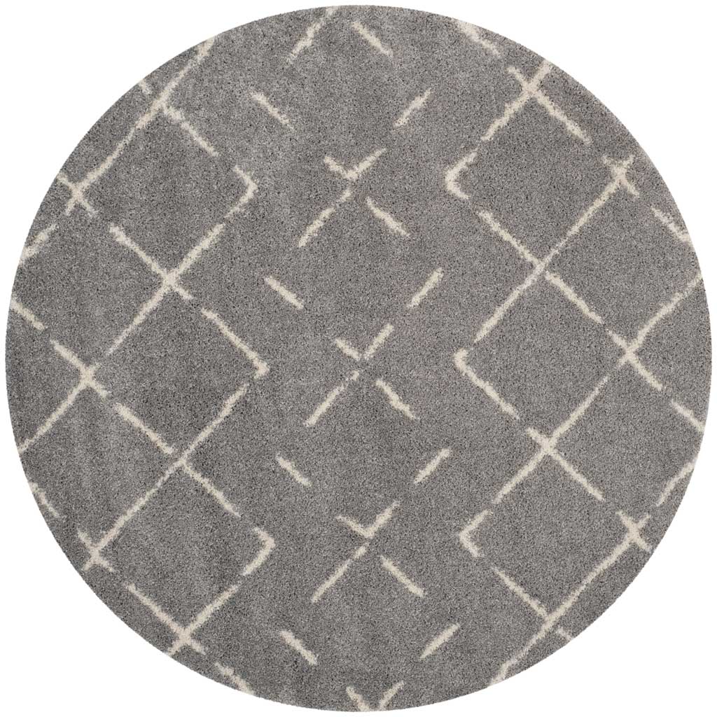 Arizona Shag Lattice Gray/Ivory Round Rug