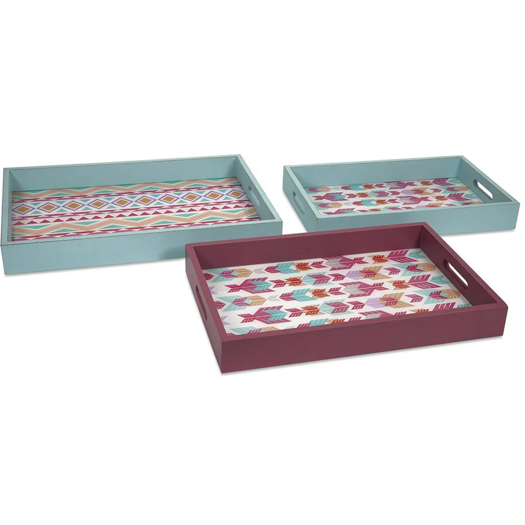 Baldwin Wood and Glass Trays (Set of 3)