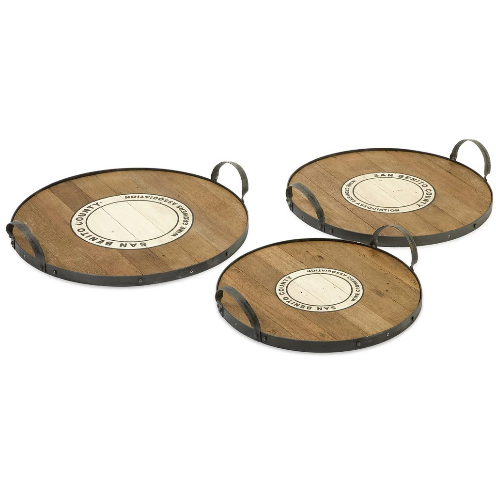 Bay Wood and Metal Trays (Set of 3)