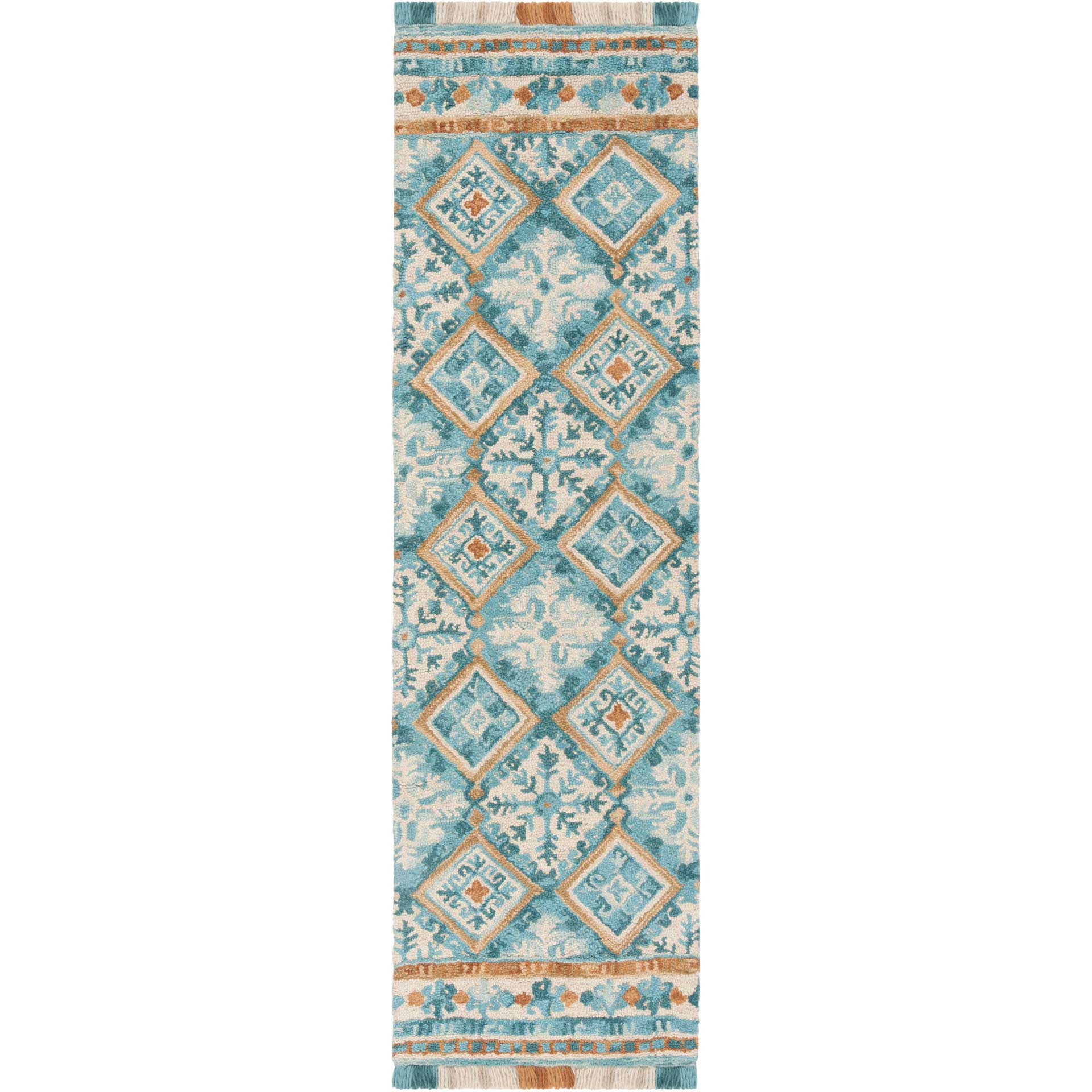 Blossom Ivory/Teal Runner Rug