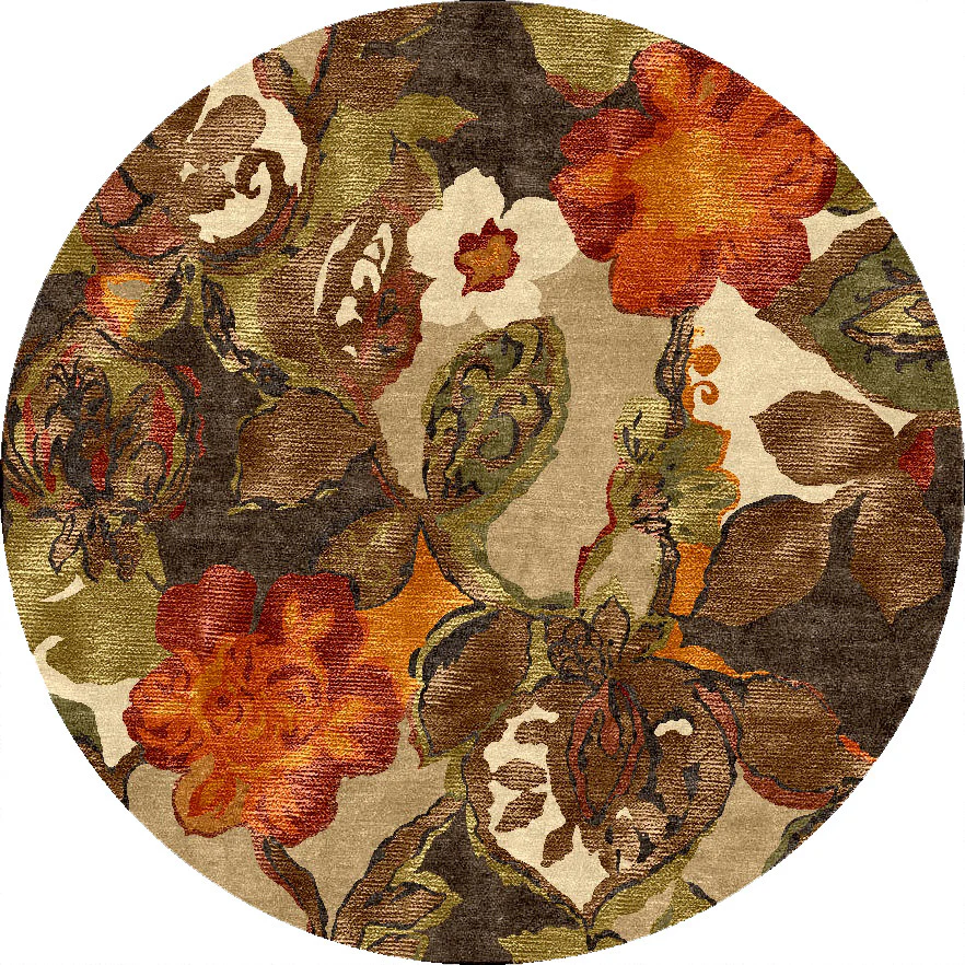 Blue Petal Pusher White Ice Round Rug