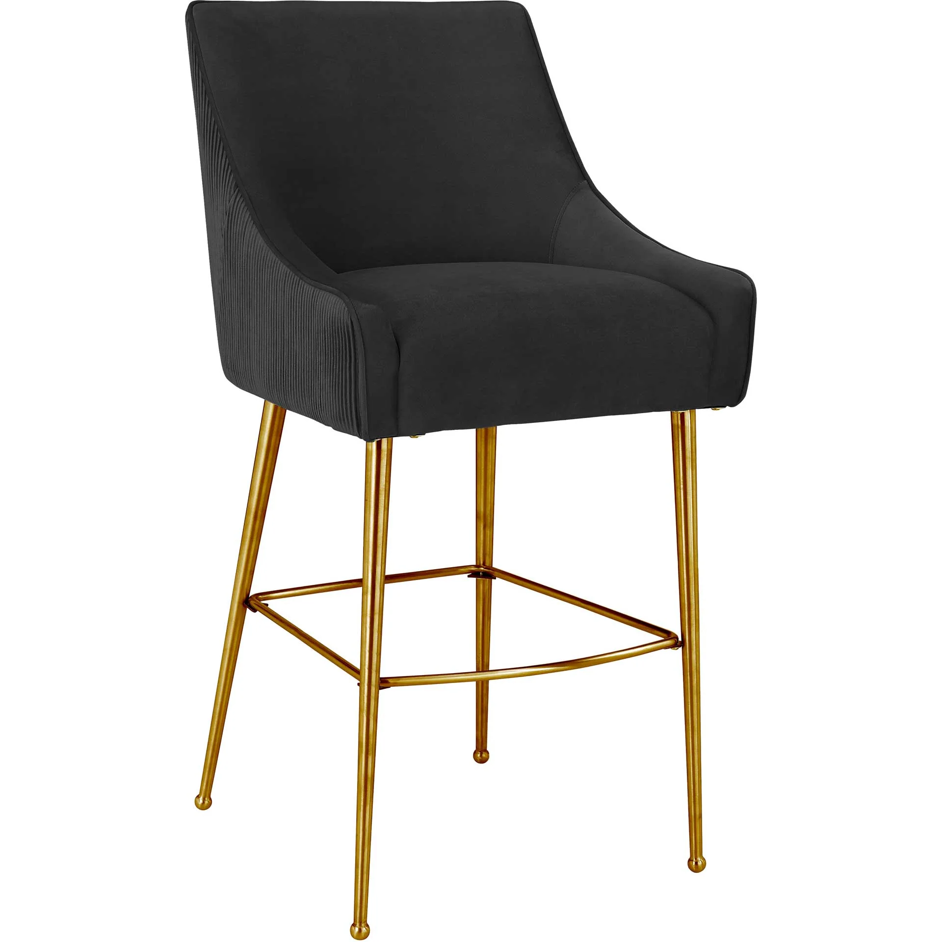 Bordeaux Pleated Velvet Bar Stool Black