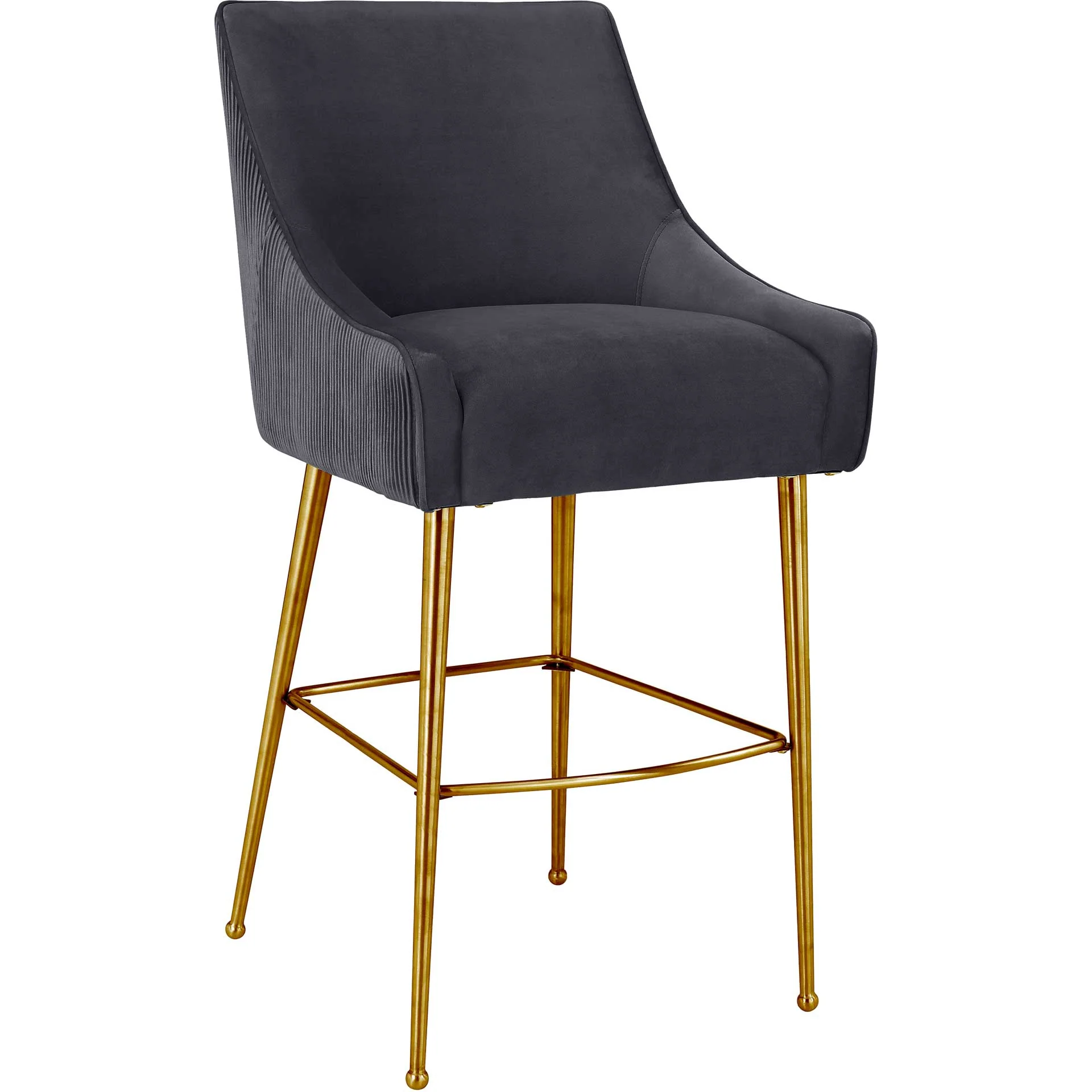 Bordeaux Pleated Velvet Bar Stool Gray