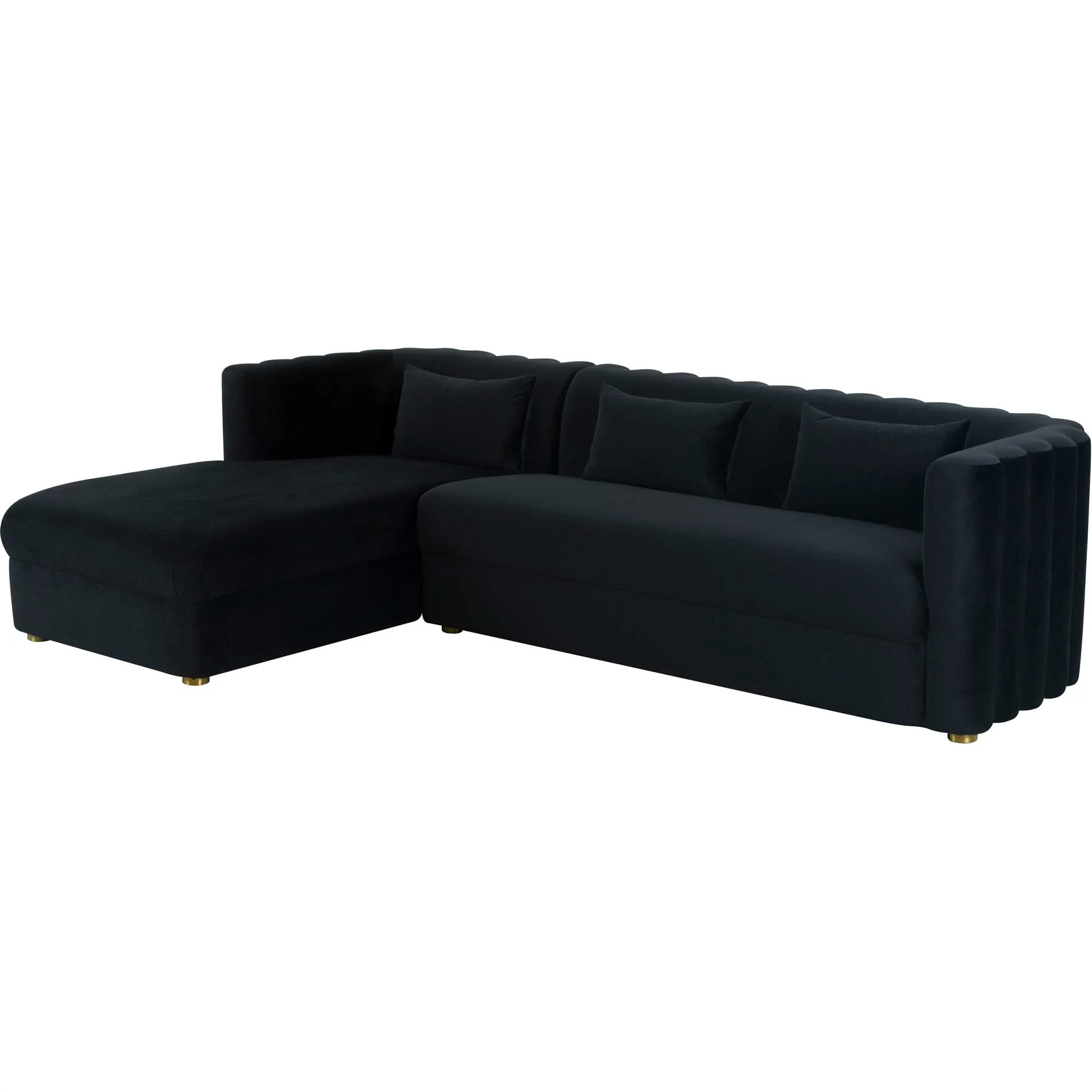 Caitlyn Velvet Sectional Black
