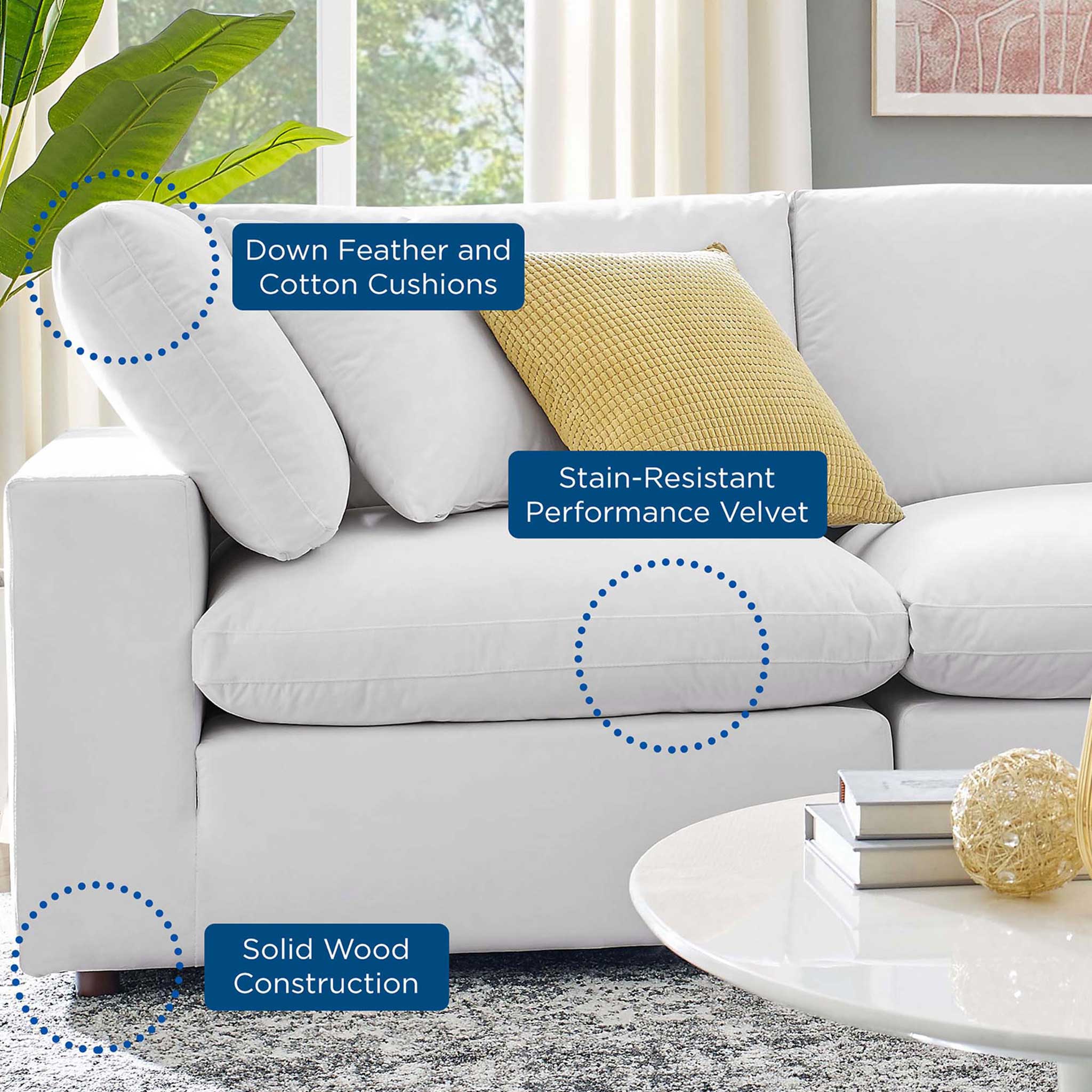 Carmen 4 Piece Modular Sectional Velvet Sofa White - Image 7