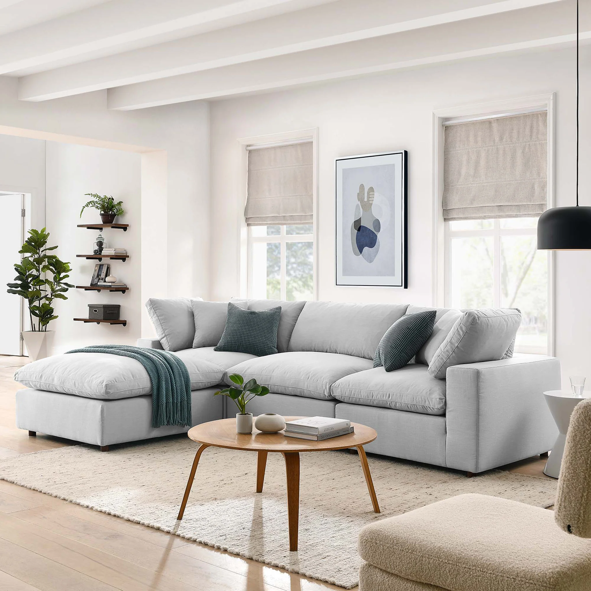 Carmen 4 Piece Modular Sofa with Ottoman Light Gray - Image 10