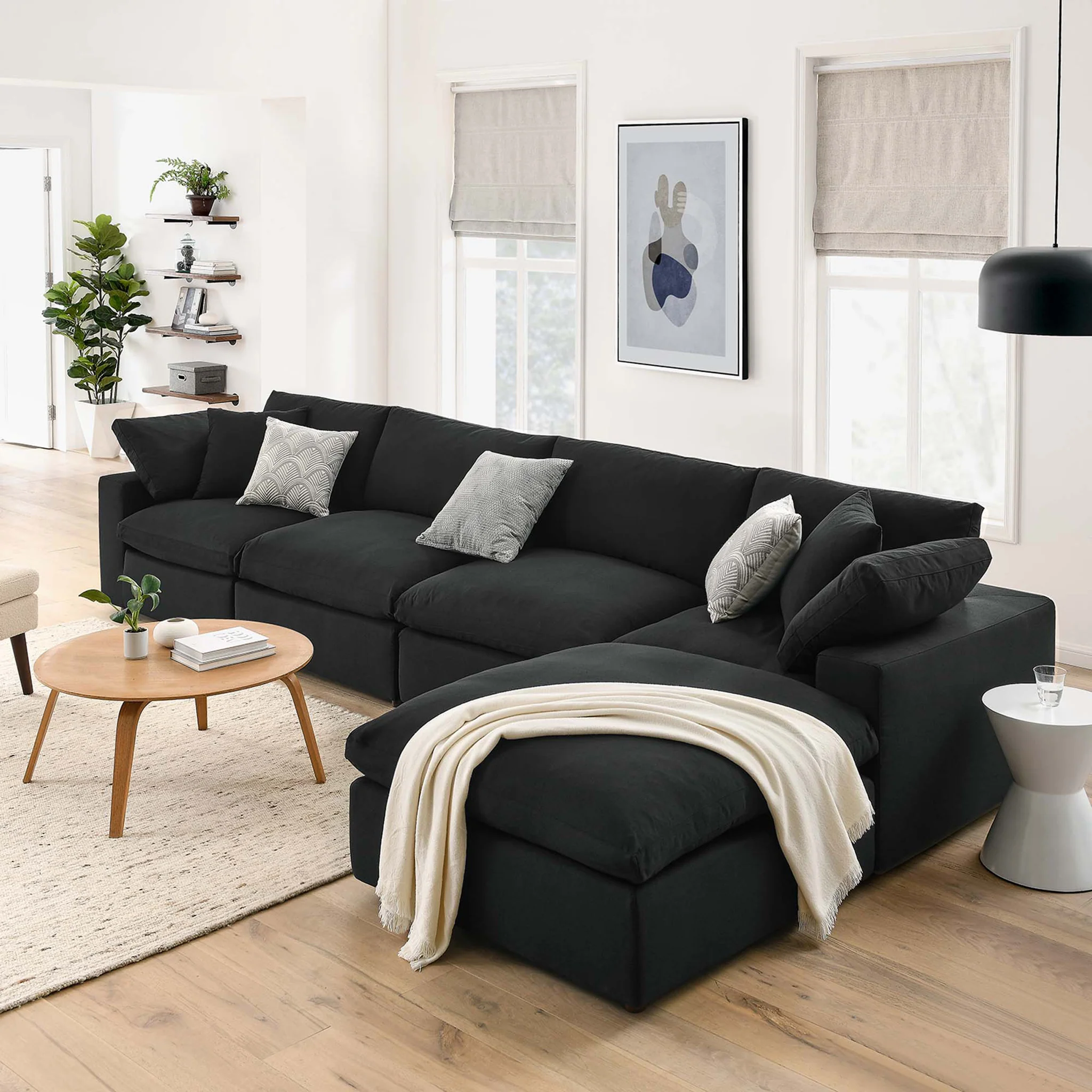 Carmen 5 Piece Modular Sofa with Ottoman Black - Image 10
