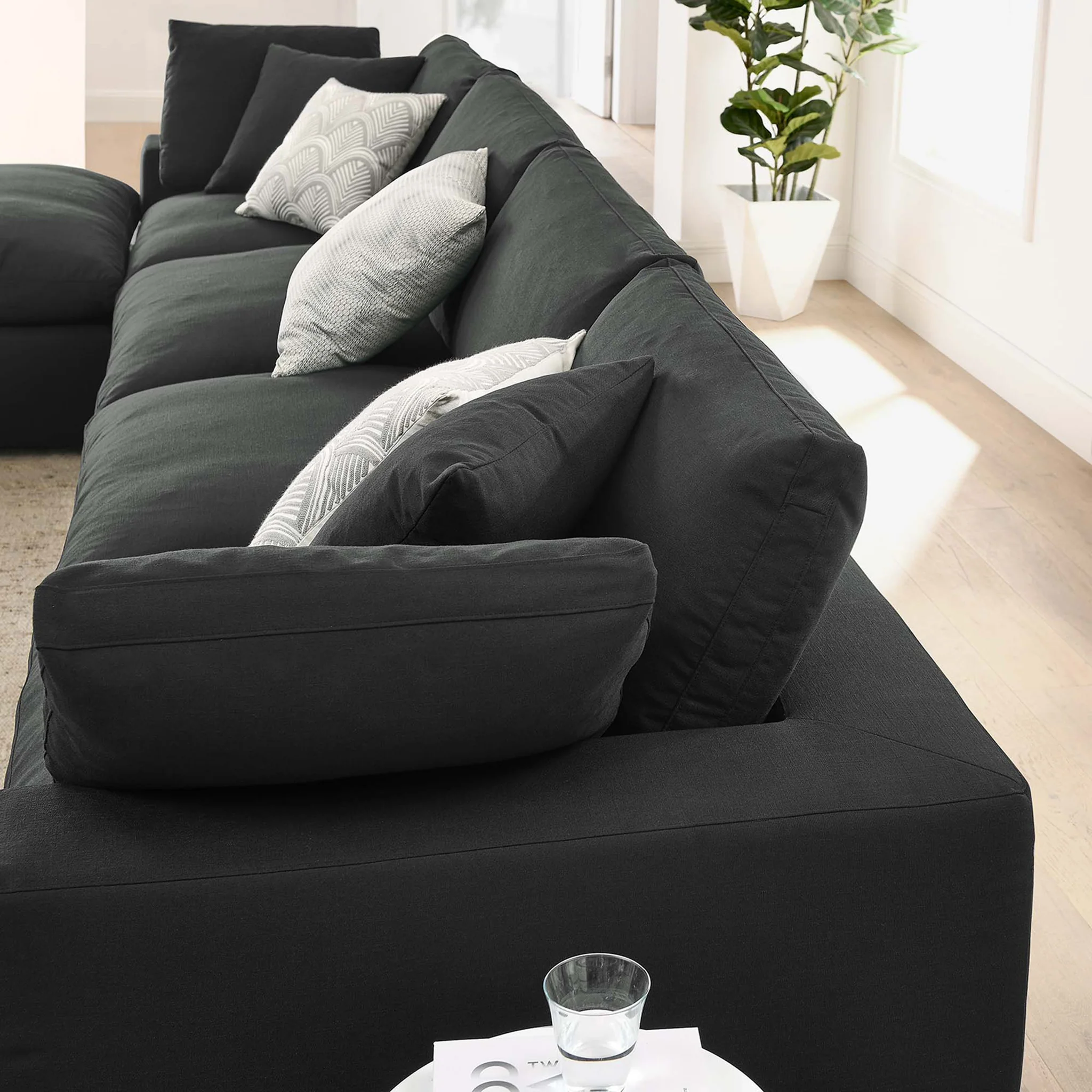 Carmen 5 Piece Modular Sofa with Ottoman Black - Image 11