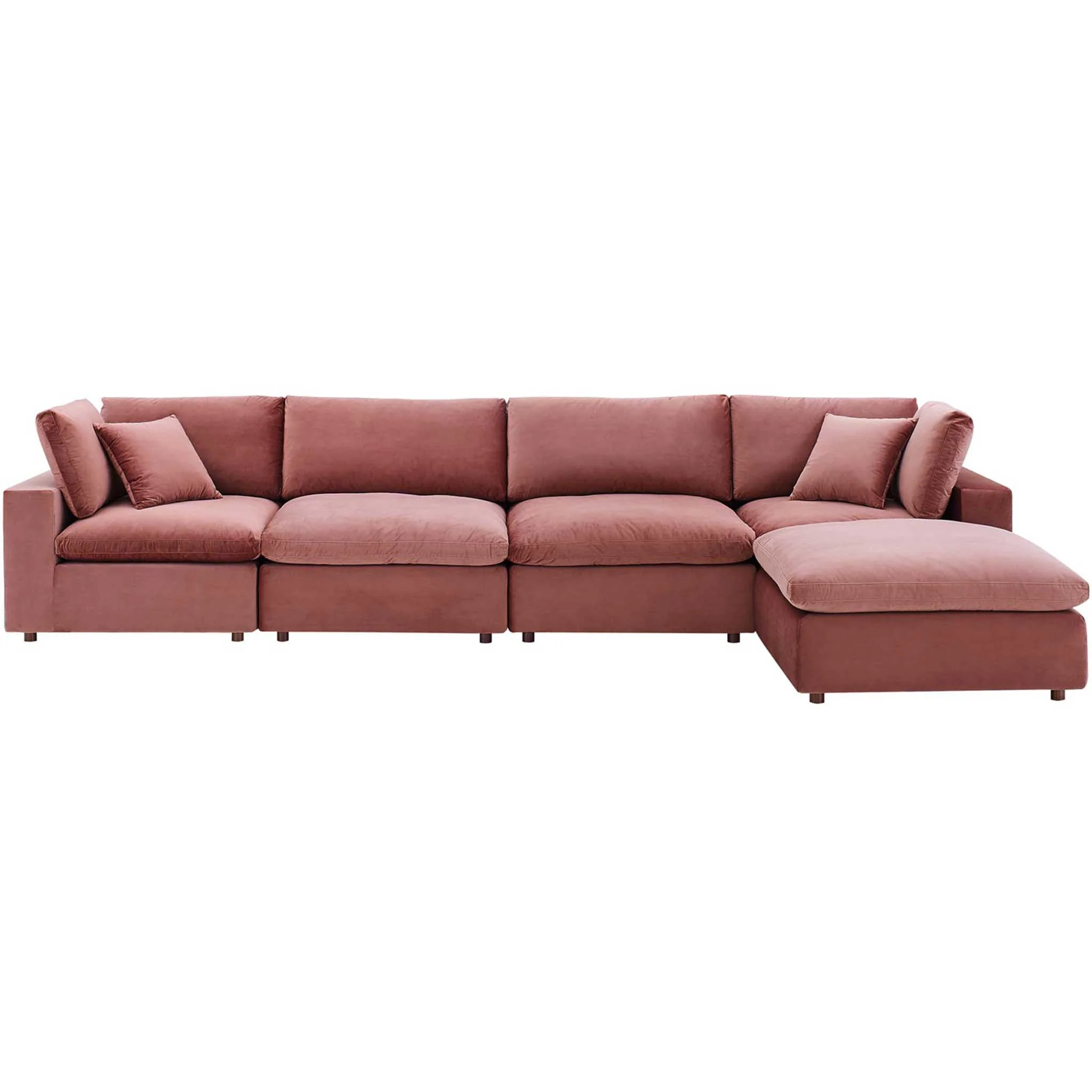 Carmen 5 Piece Modular Velvet Sofa with Ottoman Dusty Rose