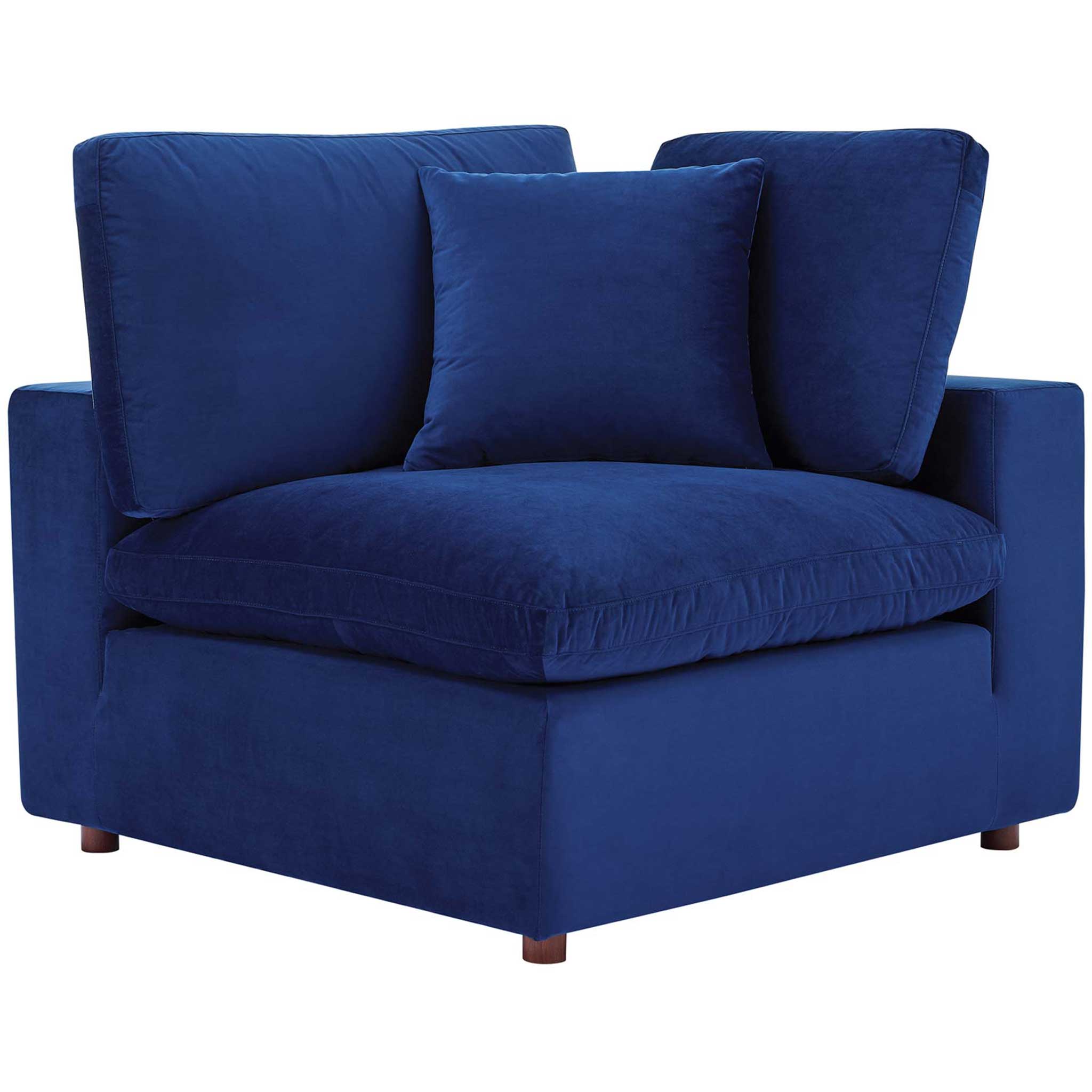 Carmen 5 Piece Modular Velvet Sofa with Ottoman Navy - Image 3