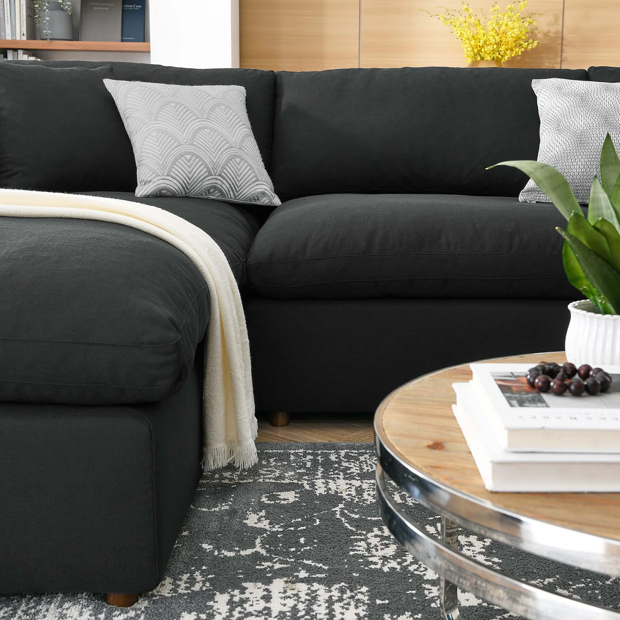 Carmen 6 Piece Modular Sofa with Ottomans Black - Image 11