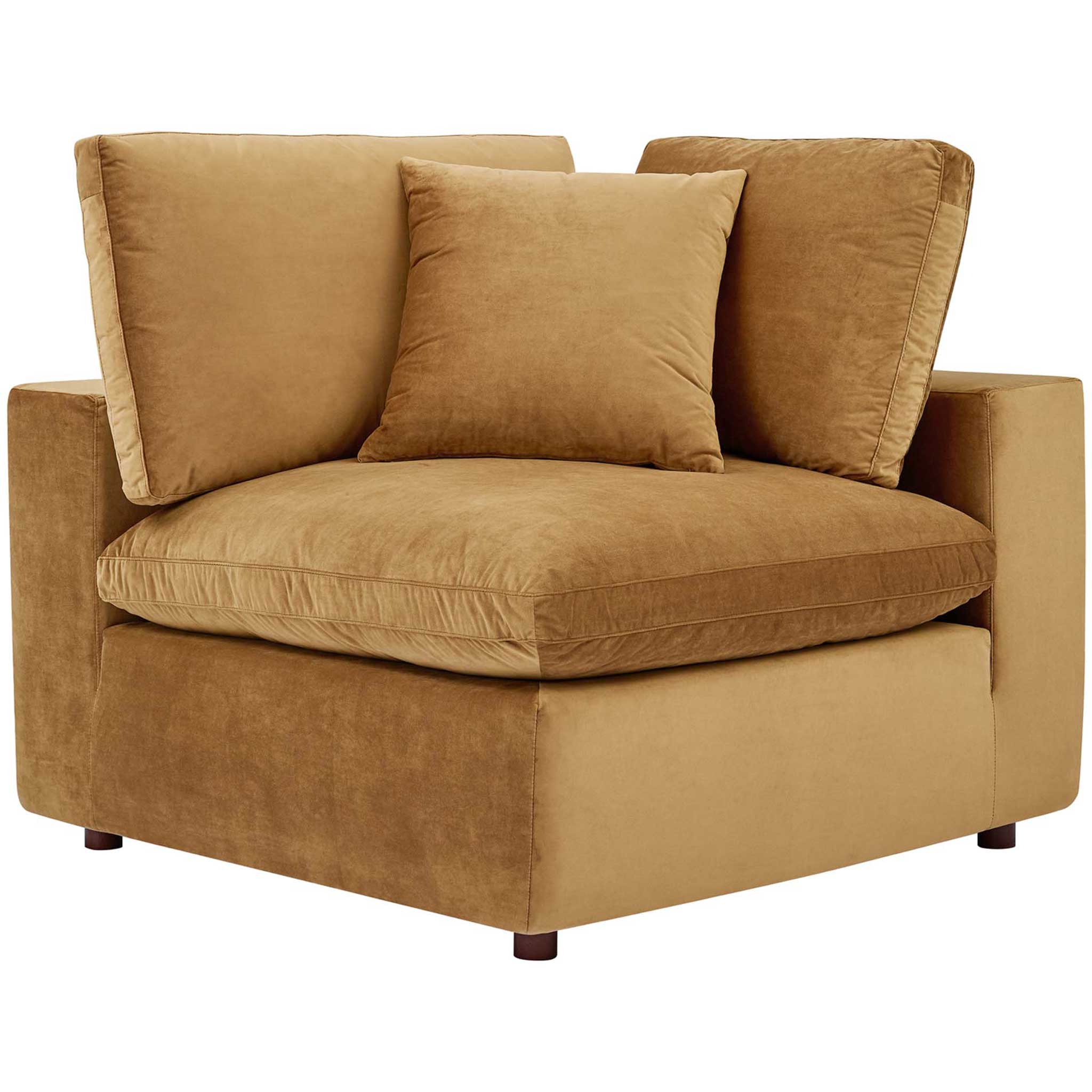 Carmen 6 Piece Modular Velvet Sofa with Ottomans Cognac - Image 3