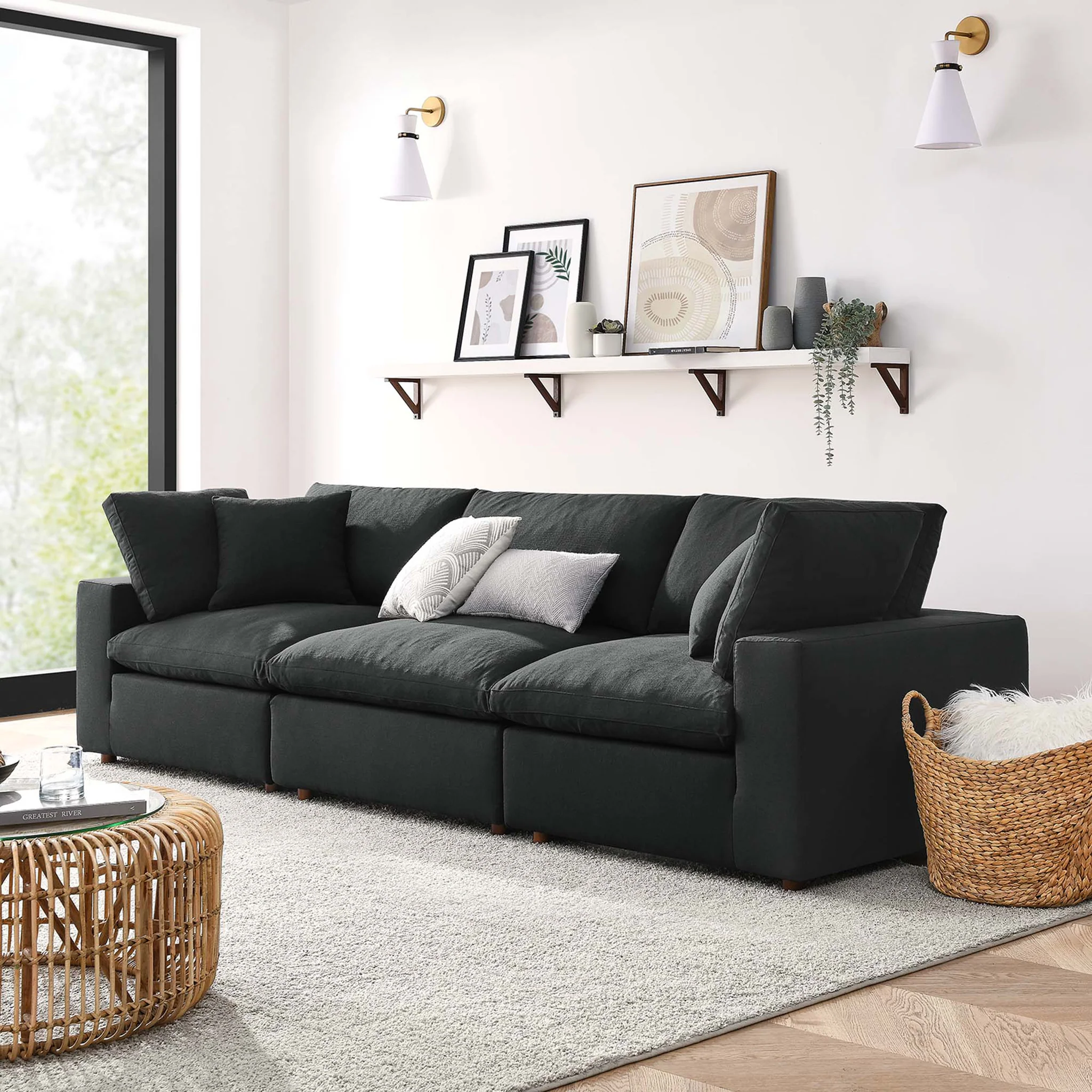 Carmen Down Filled Overstuffed Sofa Black - Image 9