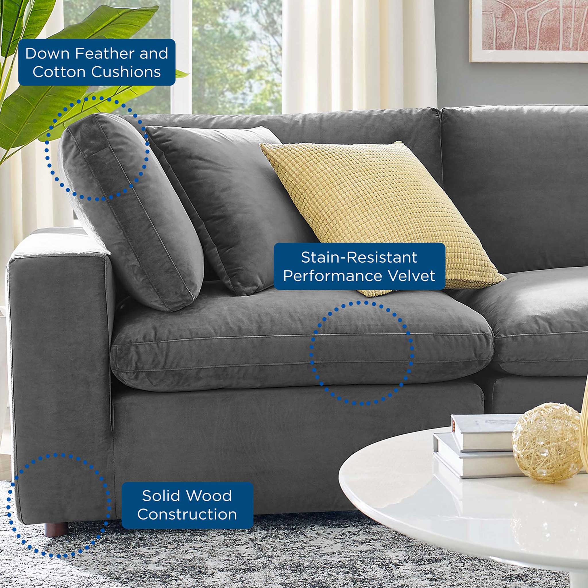Carmen Down Filled Overstuffed Velvet Sofa Gray - Image 7