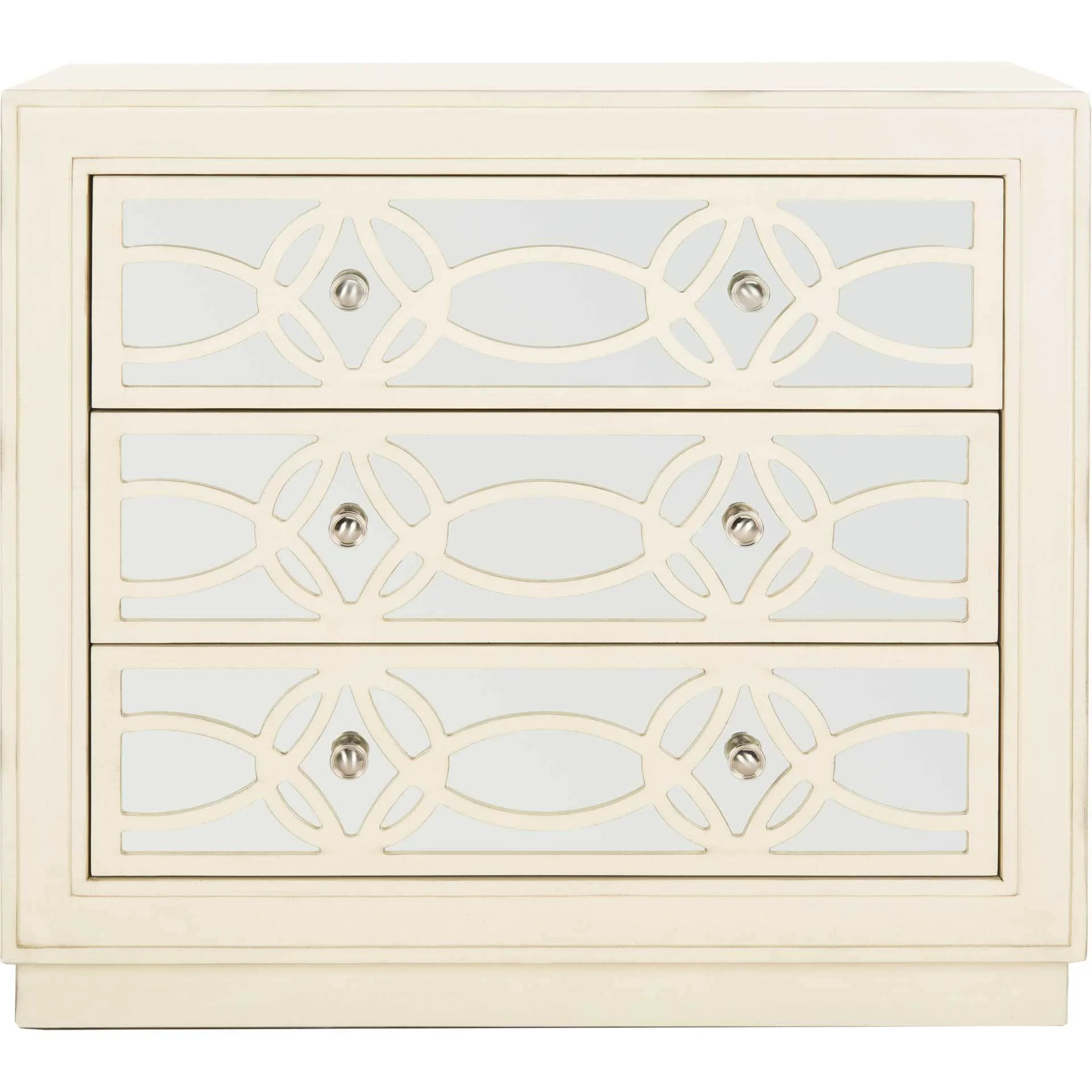 Cayden 3 Drawer Chest Antique Beige/Nickel/Mirror