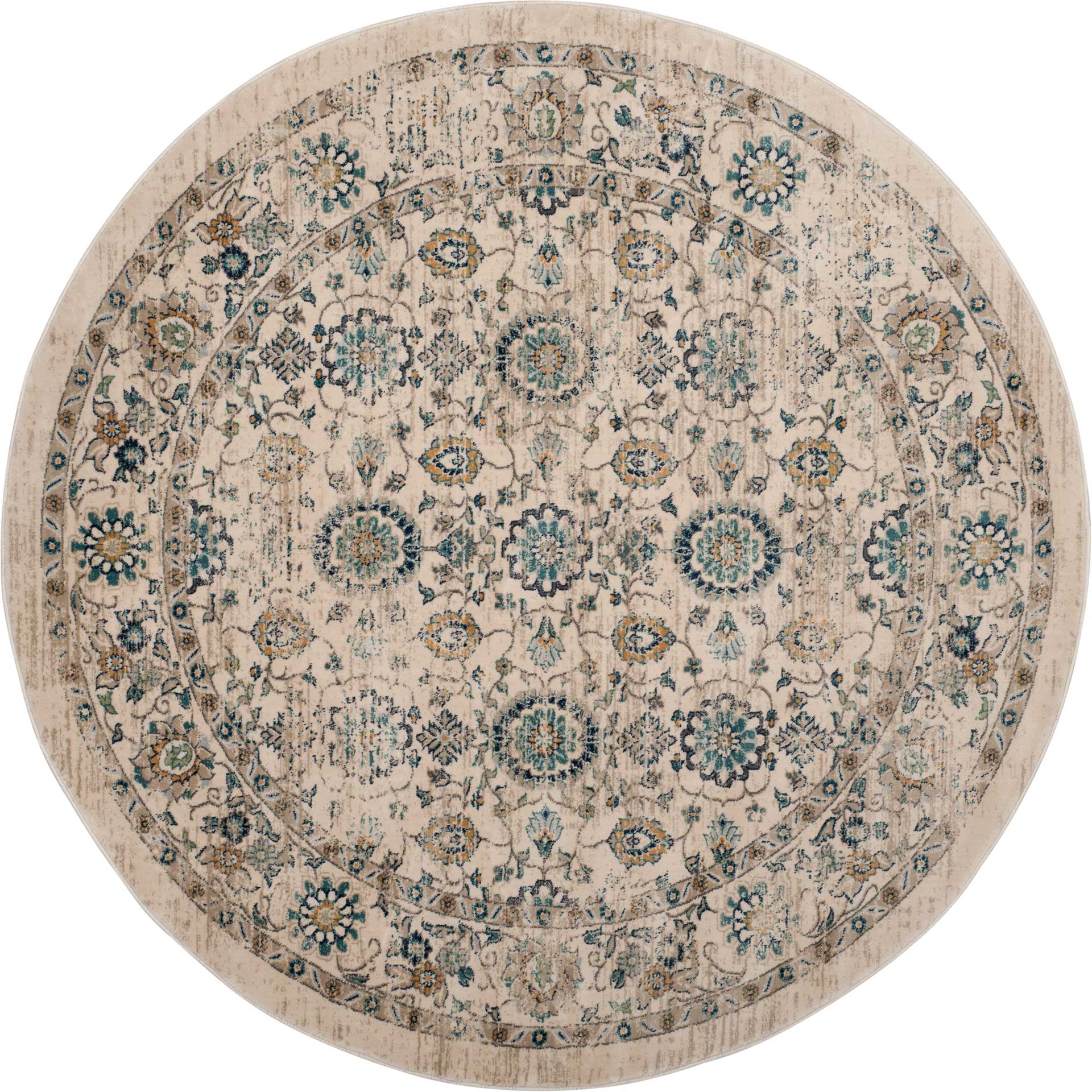 Evoke Beige/Turquoise Round Rug
