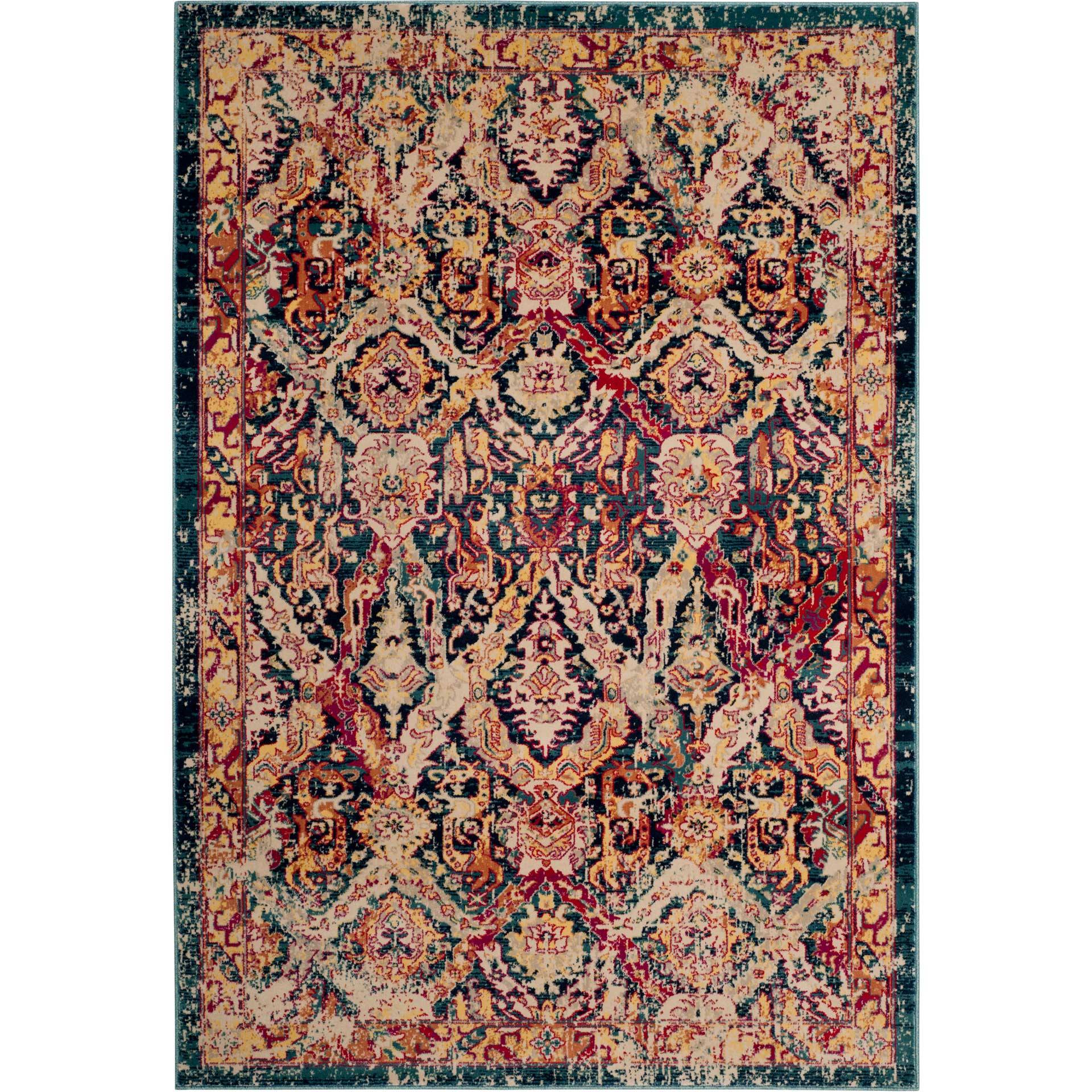 Evoke Bohemian Blue/Fuchsia Area Rug