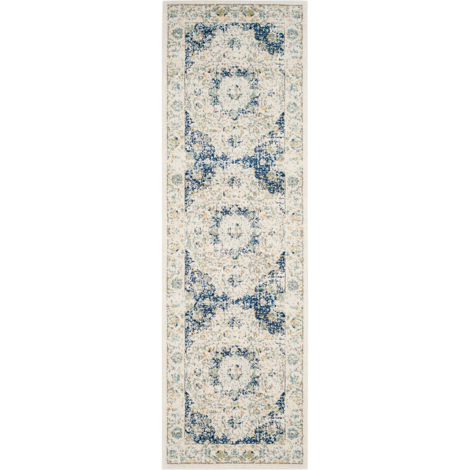Evoke Medallion Ivory/Blue Runner Rug