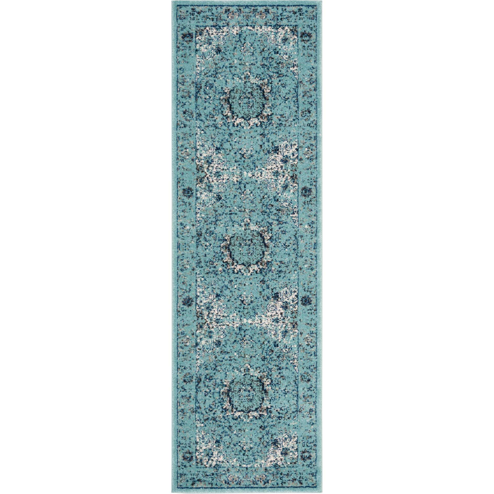 Evoke Medallion Light Blue Runner Rug
