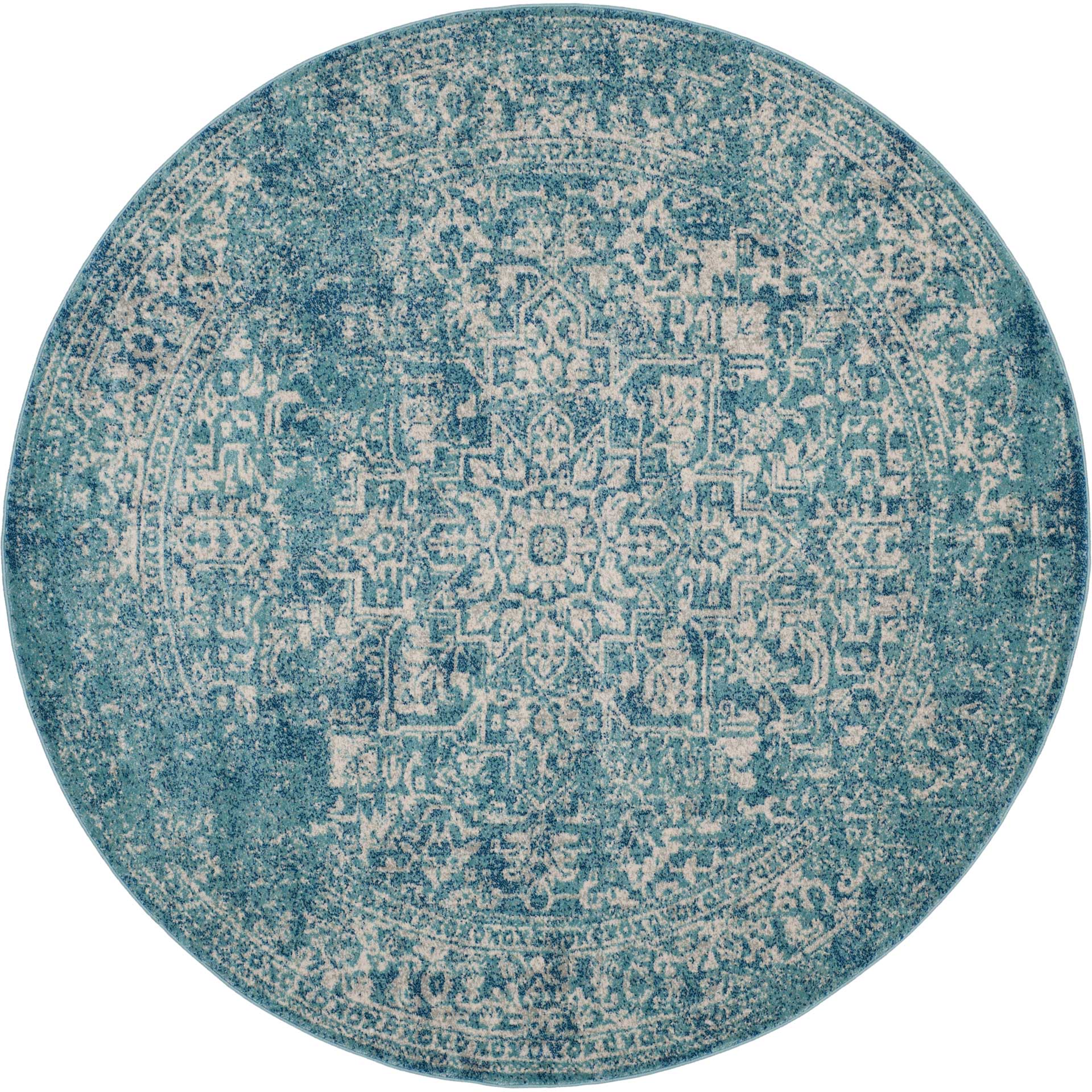 Evoke Oriental Blue/Ivory Round Rug