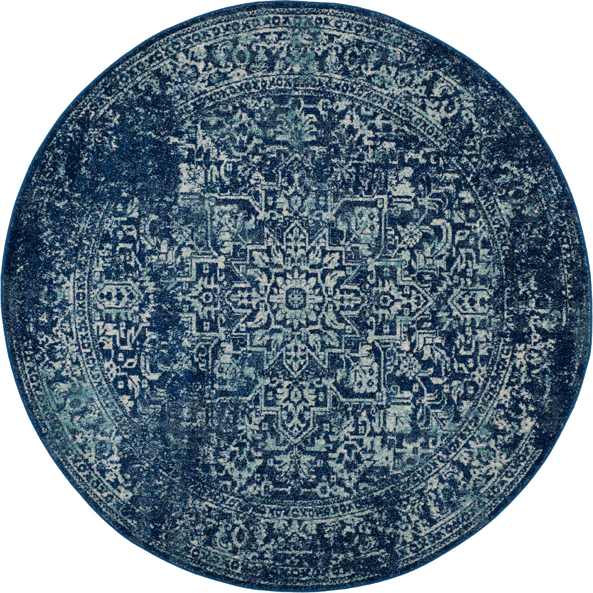 Evoke Oriental Navy/Ivory Round Rug