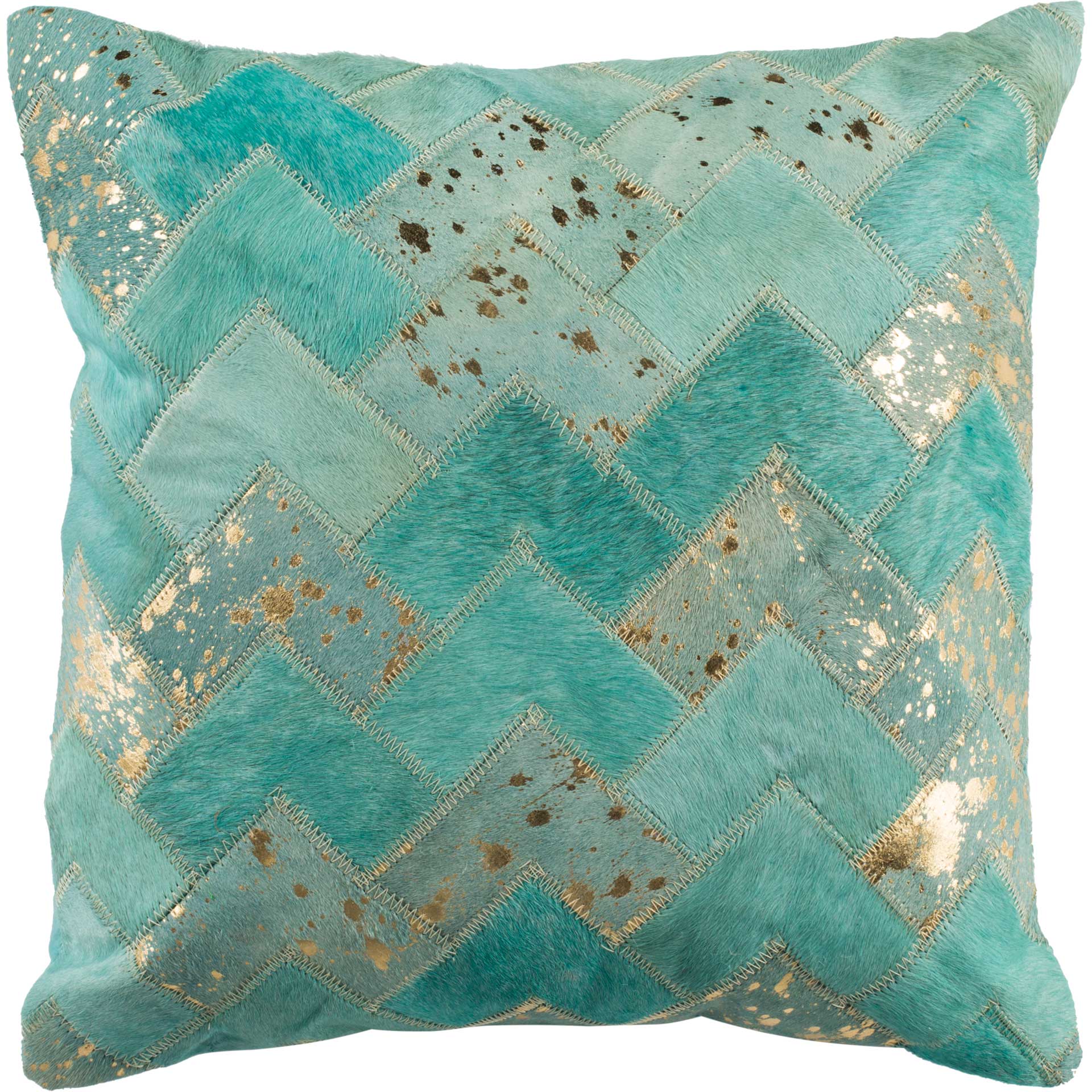 Ezekiel Metallic Cowhide Pillow Turquoise/Gold
