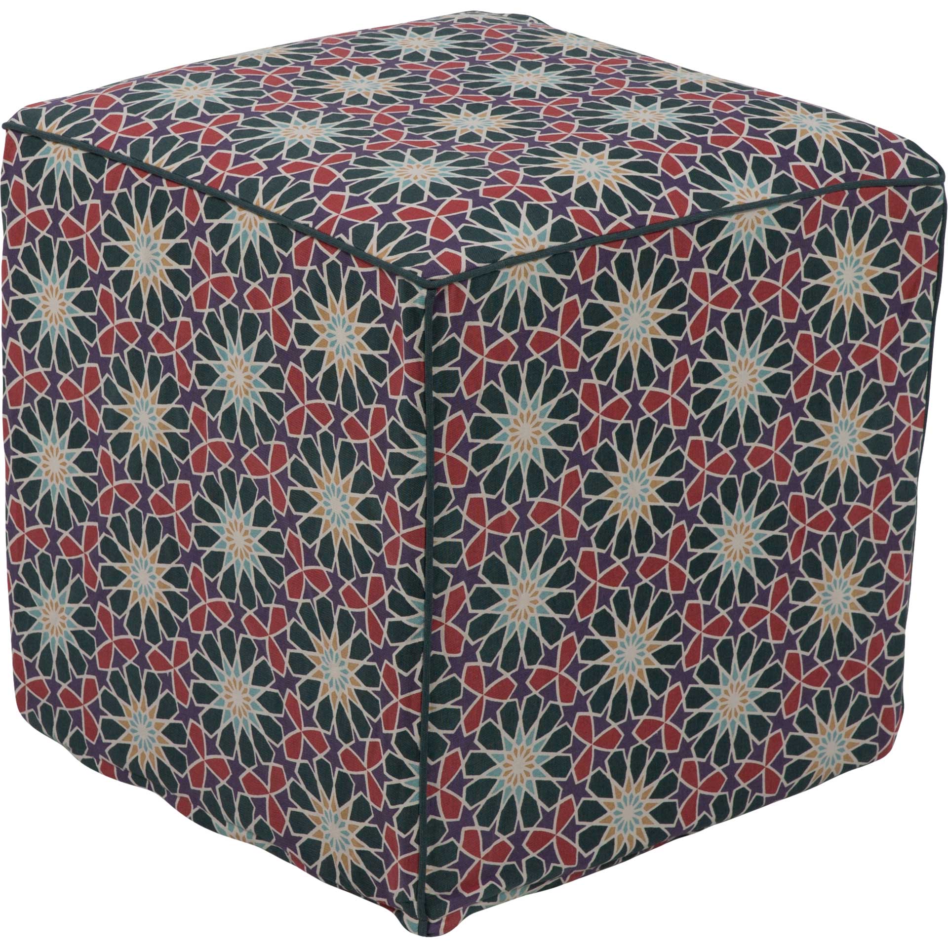 Frances Pouf Dark Green/Dark Coral/Eggplant