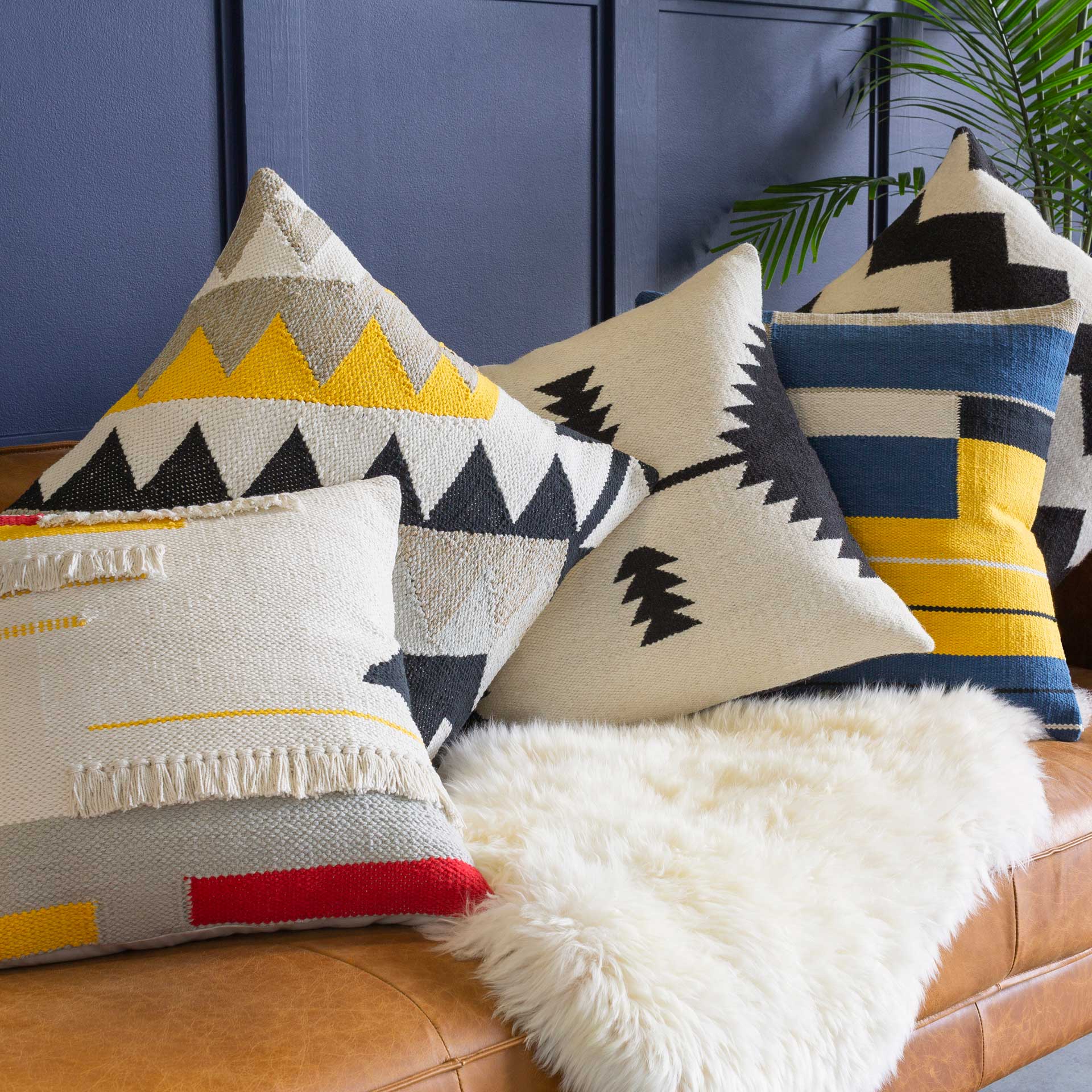 Hamad Pillow Dark Blue/Denim/Bright Yellow - Image 2
