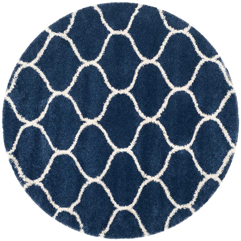 Hudson Shag Ogee Navy/Ivory Round Rug