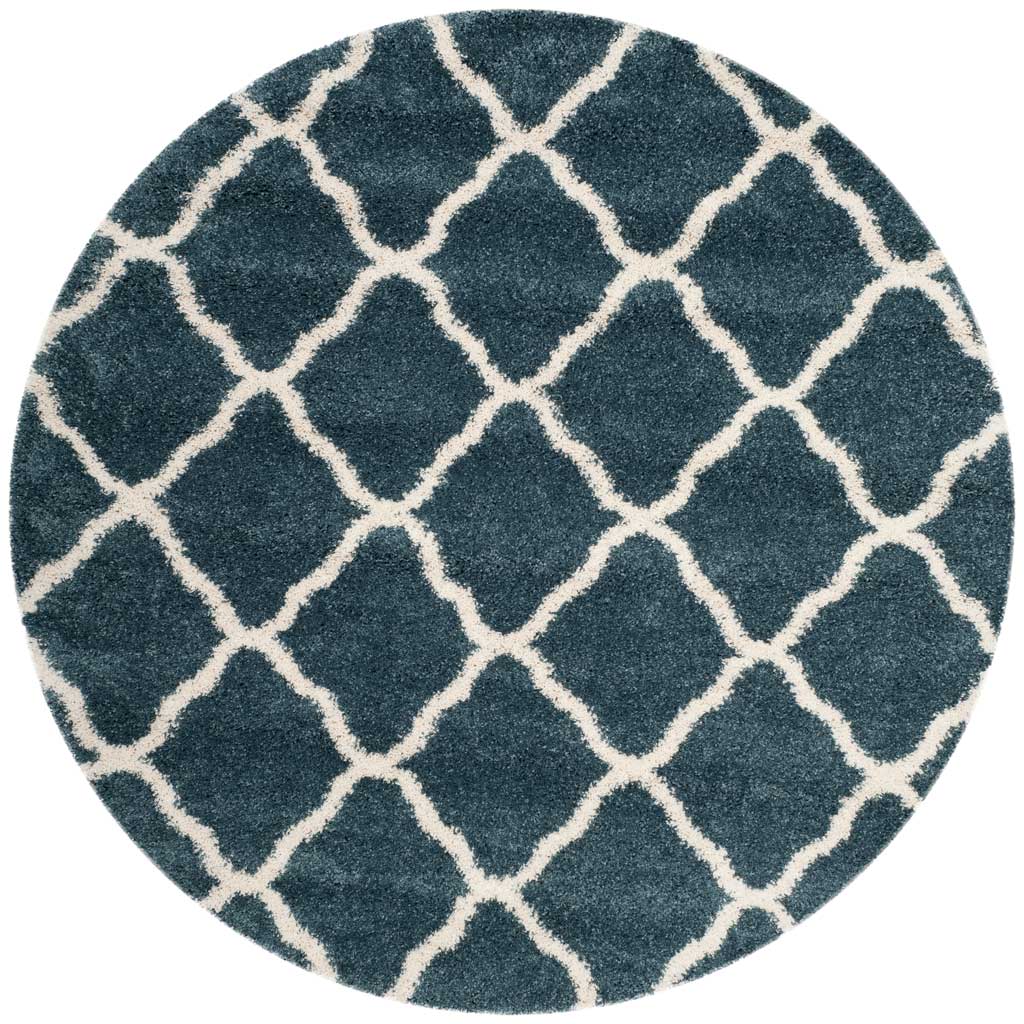 Hudson Shag Quatrefoil Slate Blue/Ivory Round Rug