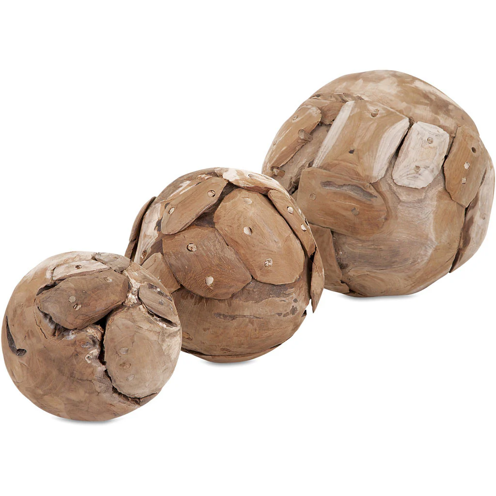 Kamet Puzzle Teak Wood Decorative Balls (Set of 3)