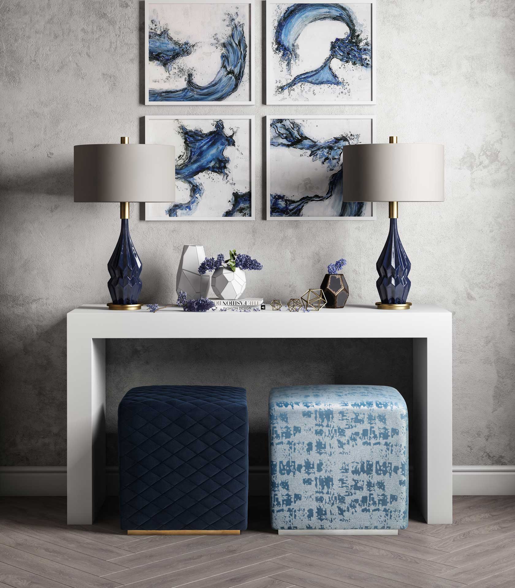 Kefton Velvet Ottoman Navy - Image 5