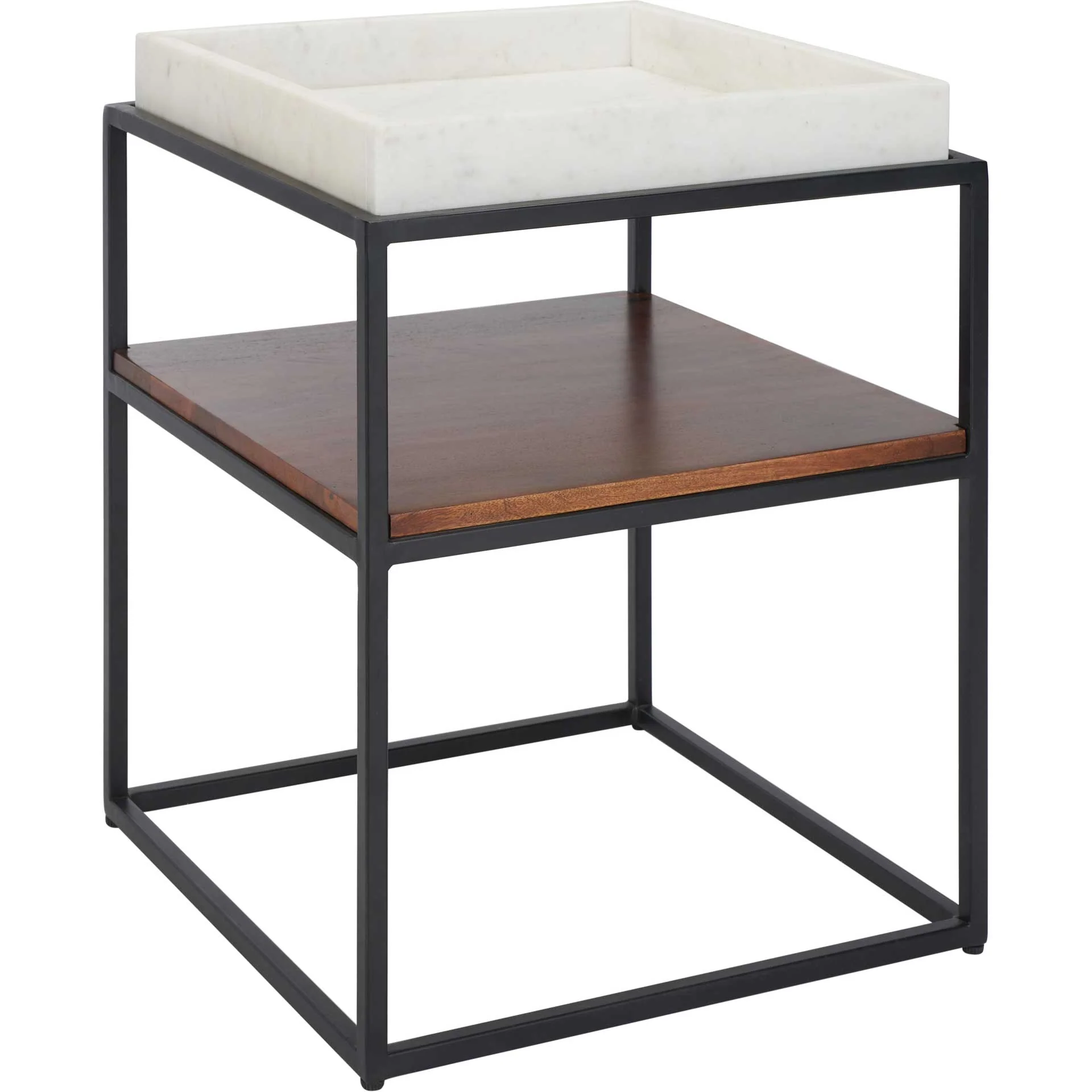 Kylen 2 Tier Accent Table White/Walnut/Black