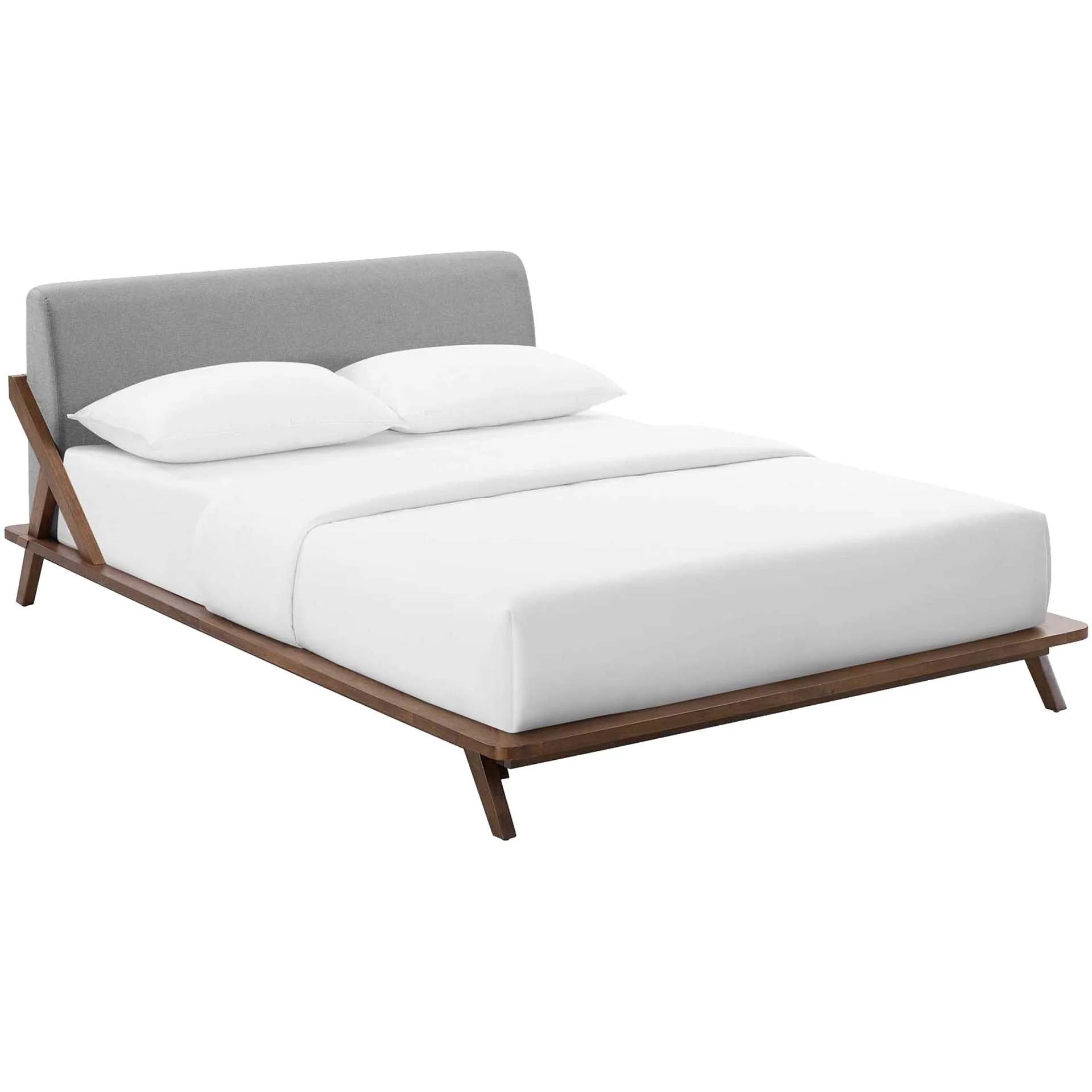 Larry Fabric Platform Bed Walnut/Light Gray