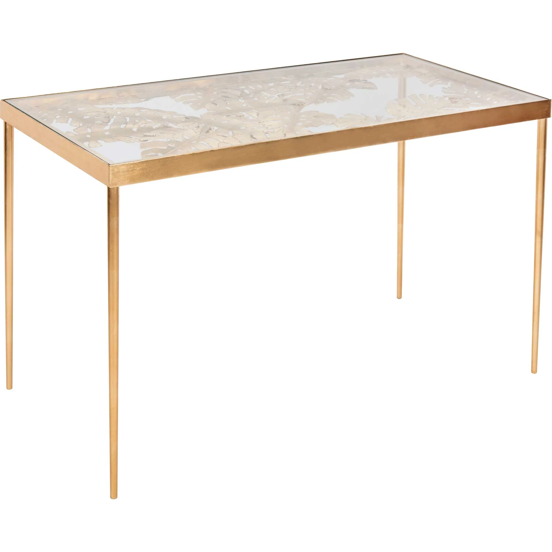 Leonie Palm Leaf Desk Gold/Glass