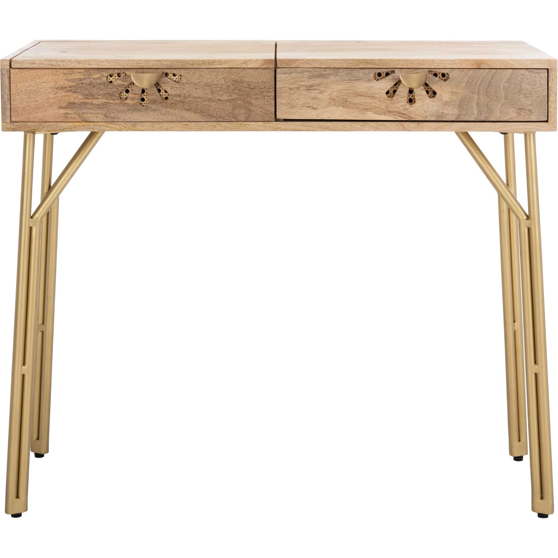 Lian 2 Drawer Vanity With Mirror Natural/Brass