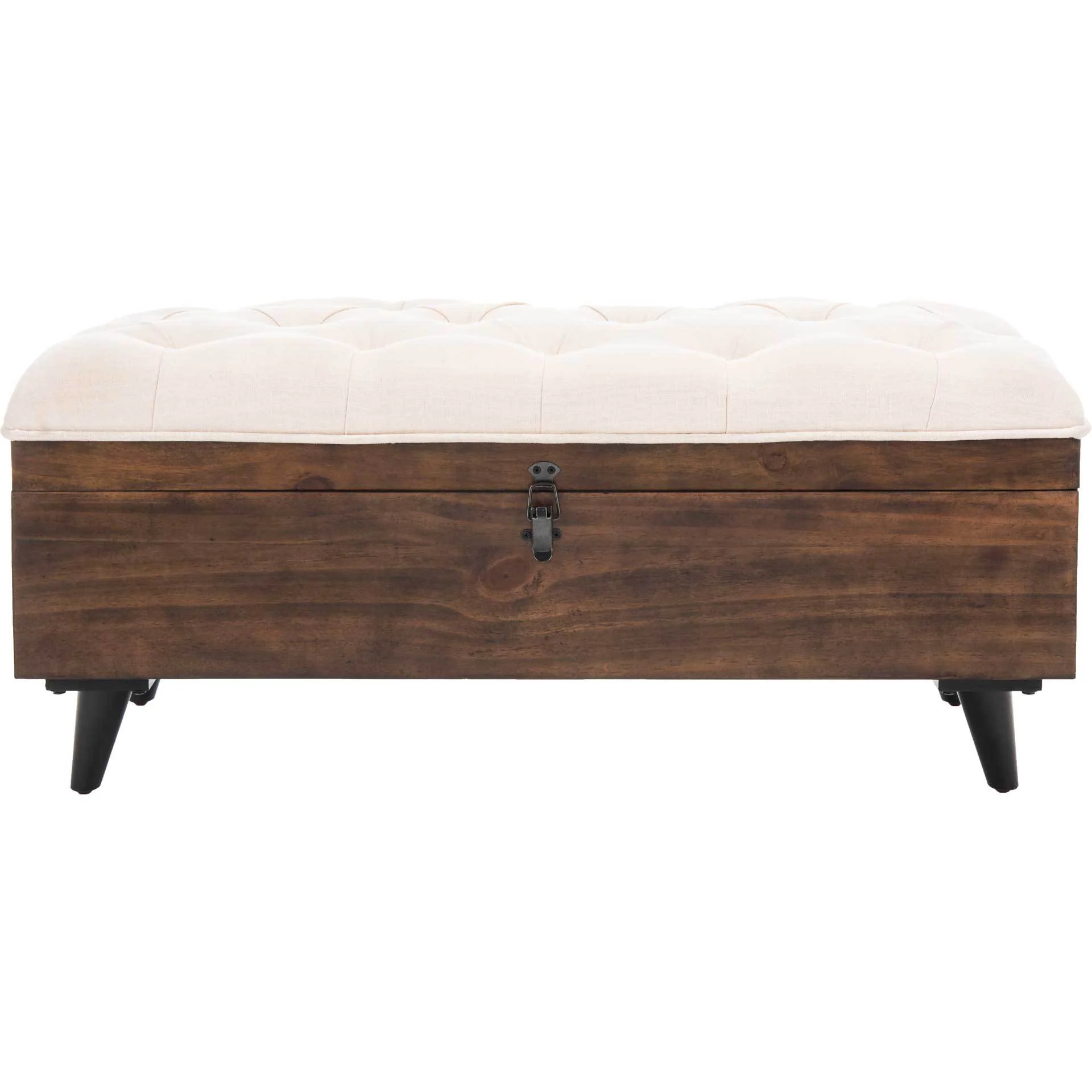 Lily Tufted Cocktail Ottoman Light Beige/Dark Oak