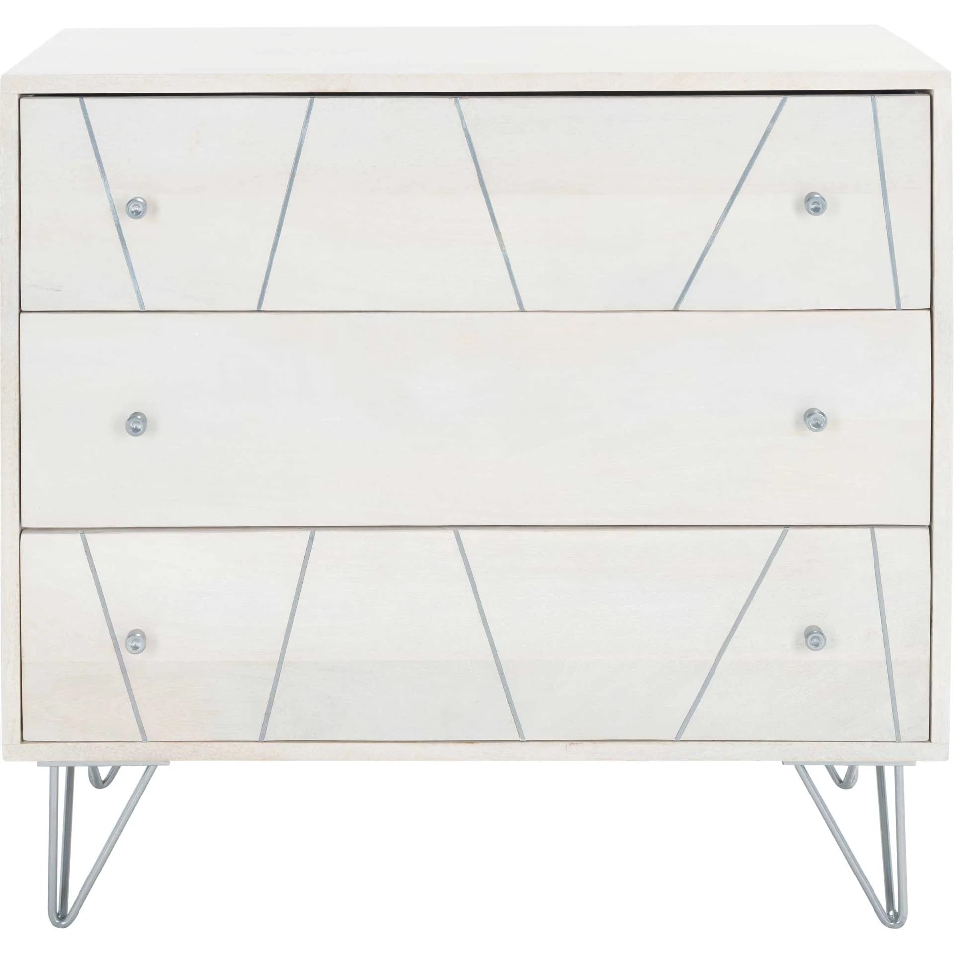 Macey 3 Drawer Chest White Wash/Silver
