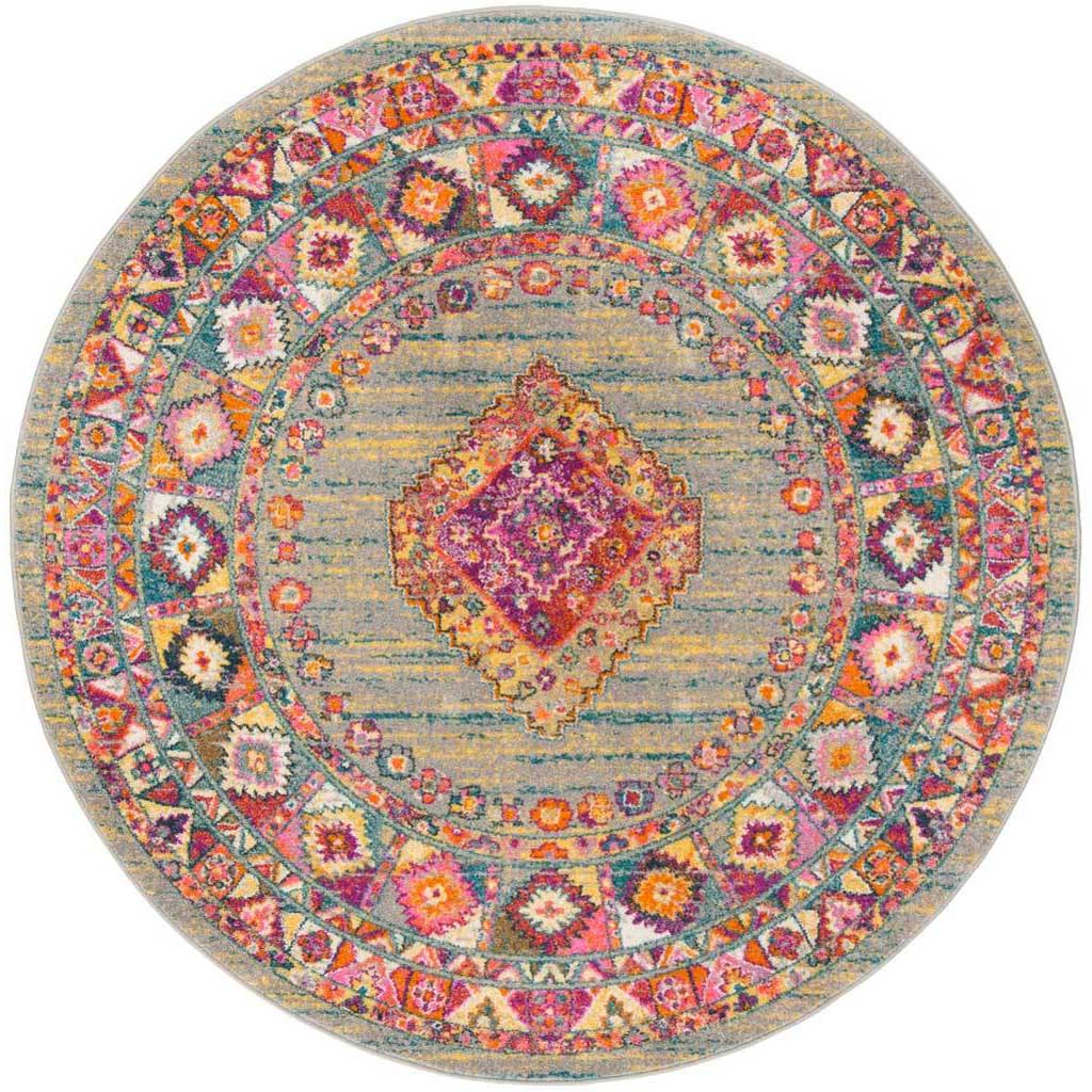 Madison Light Gray/Fuchsia Round Rug