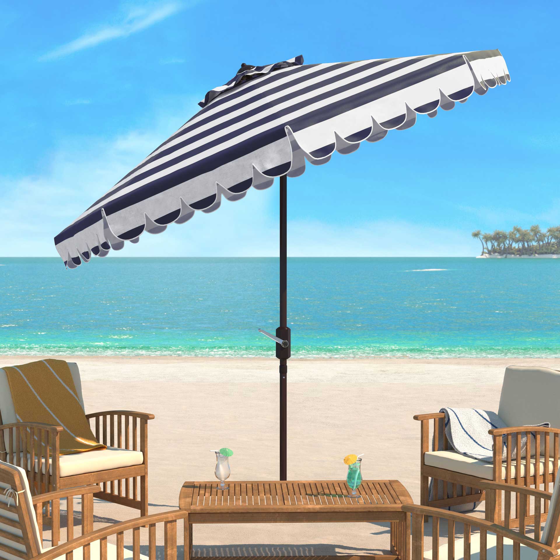 Malakai Single Scallop Push Button Tilt Umbrella Navy/White - Image 4