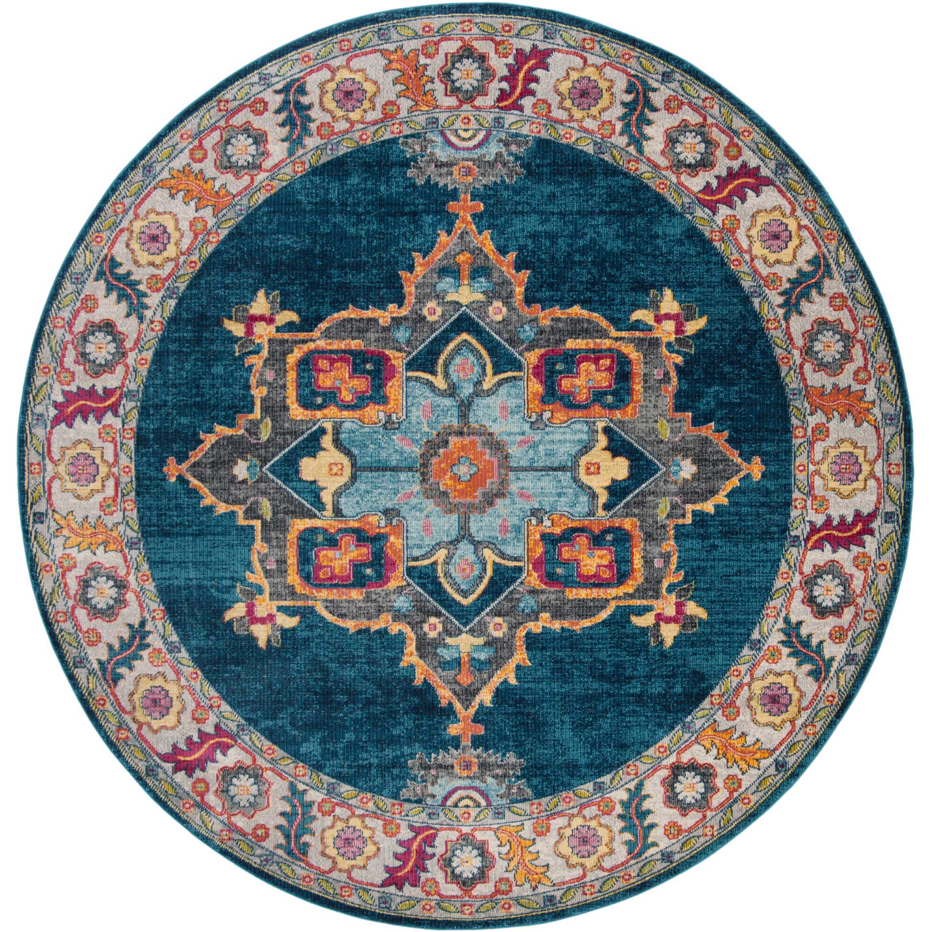 Merlot Blue/Multi Round Rug