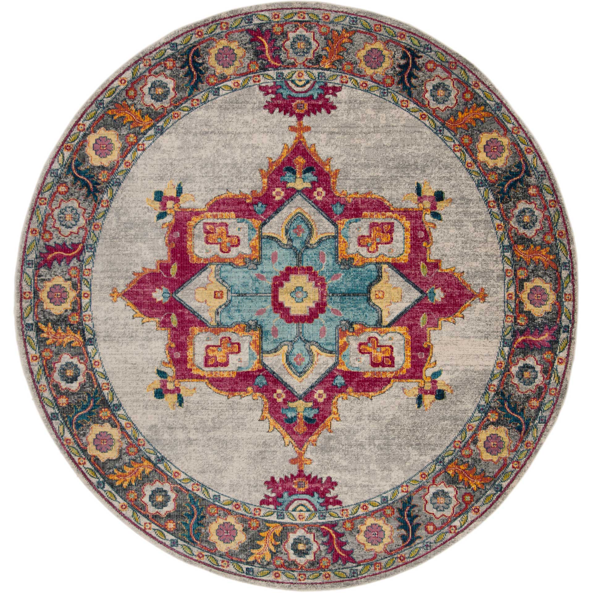 Merlot Cream/Red Round Rug