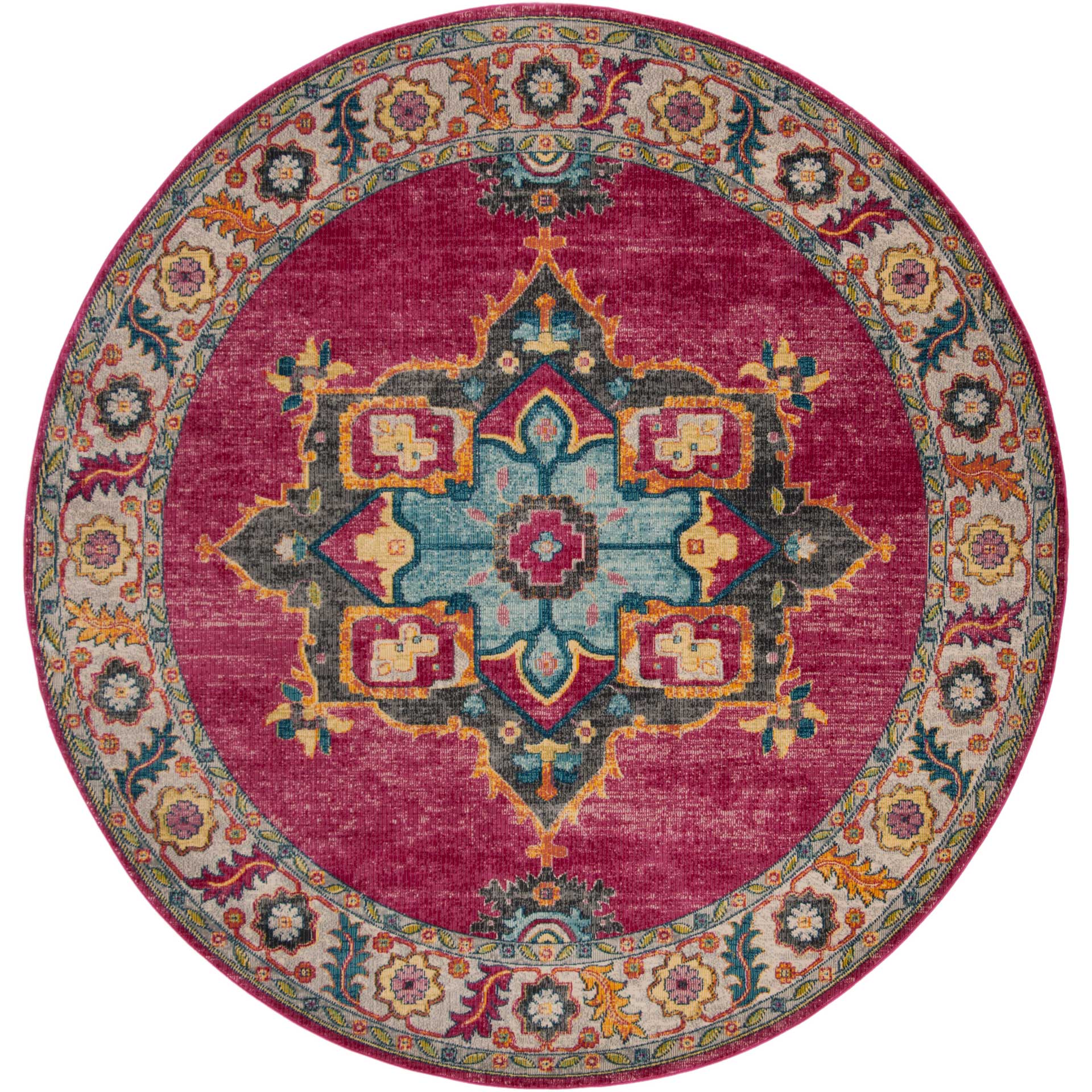 Merlot Fuchsia/Multi Round Rug