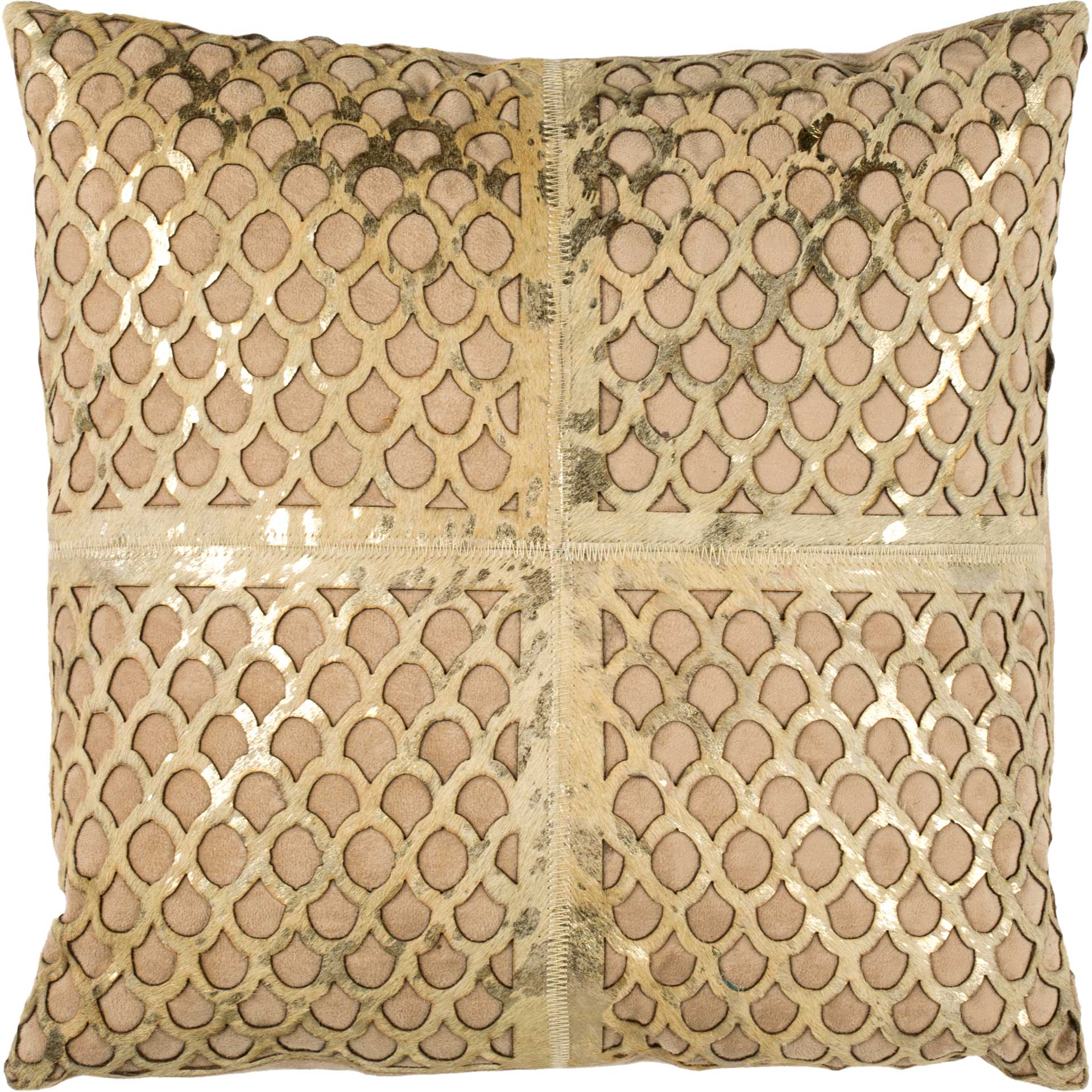 Metallic Fin Cowhide Pillow Beige/Gold