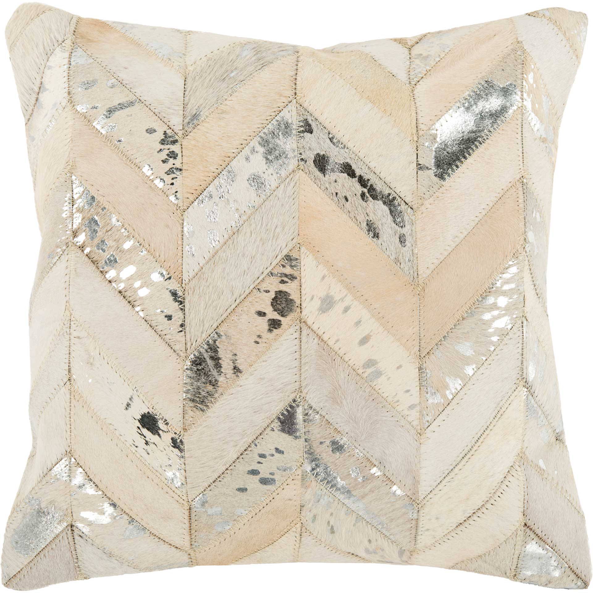 Metallic Herringbone Cowhide Pillow Beige/Gold
