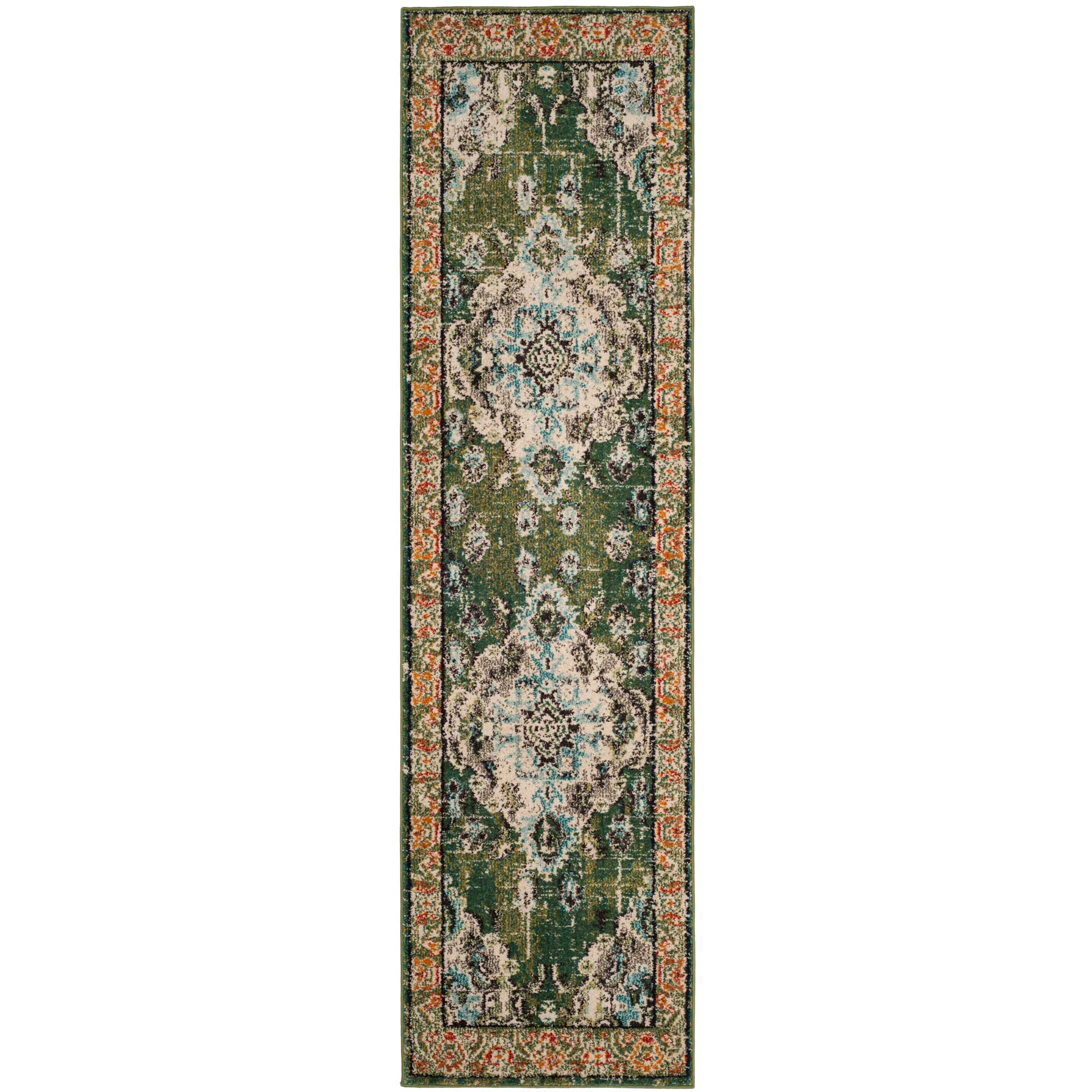 Monaco Forest Green/Light Blue Runner Rug