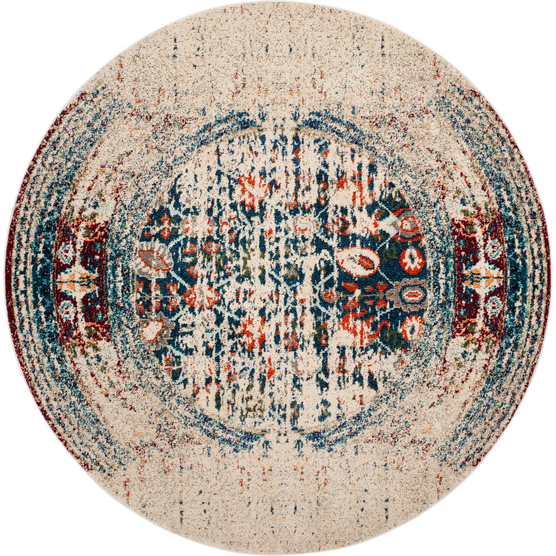 Monaco Washed Ivory/Blue Round Rug