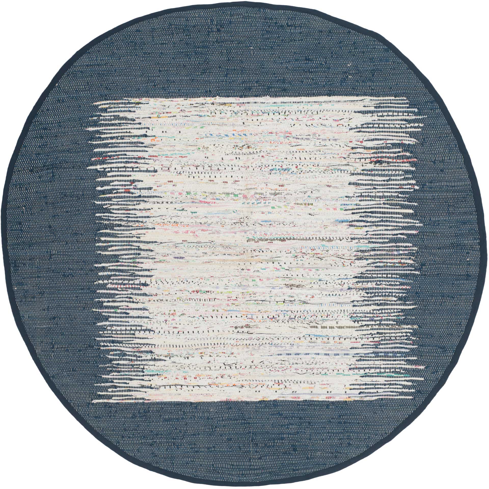 Montauk Border Ivory/Navy Round Rug