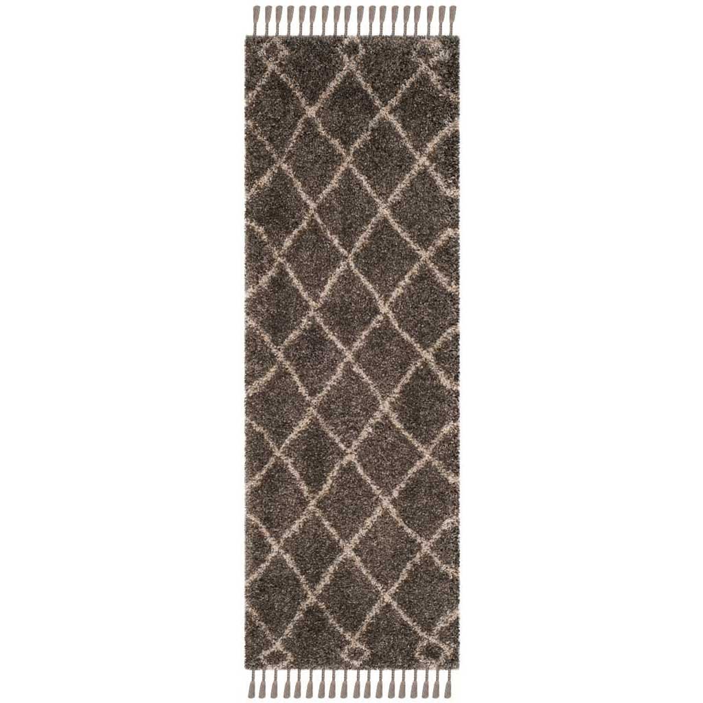 Moroccan Diamond Fringe Shag Gray/Cream Runner Rug