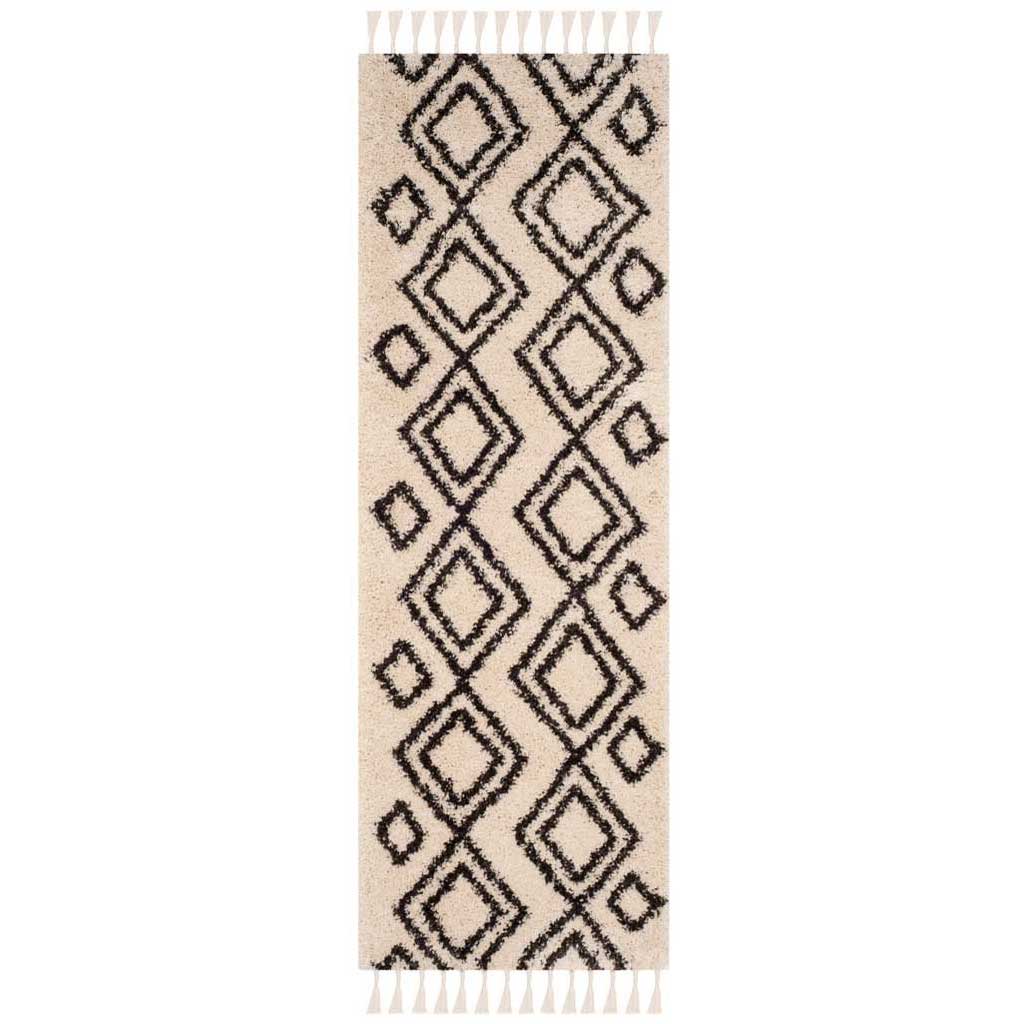 Moroccan Mingle Fringe Shag Cream/Charcoal Runner Rug